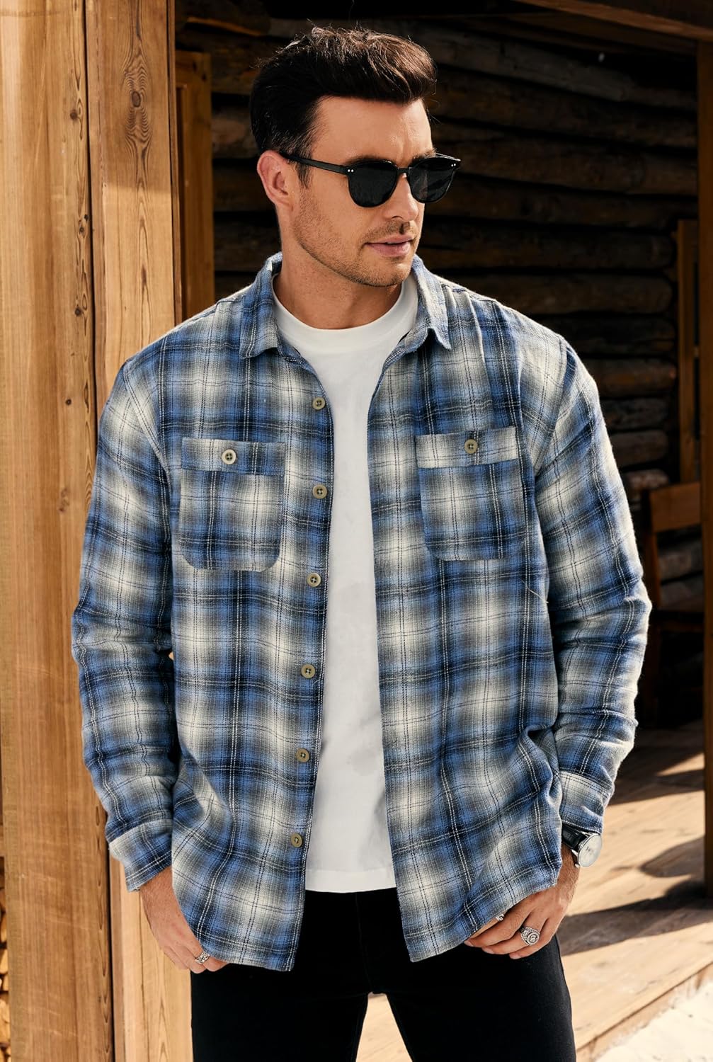 Men Fleece-Lined Button Shirt Flannel Plaid Warm Winter Casual Jacket with Flap Pockets (S-3XL) - Image 3