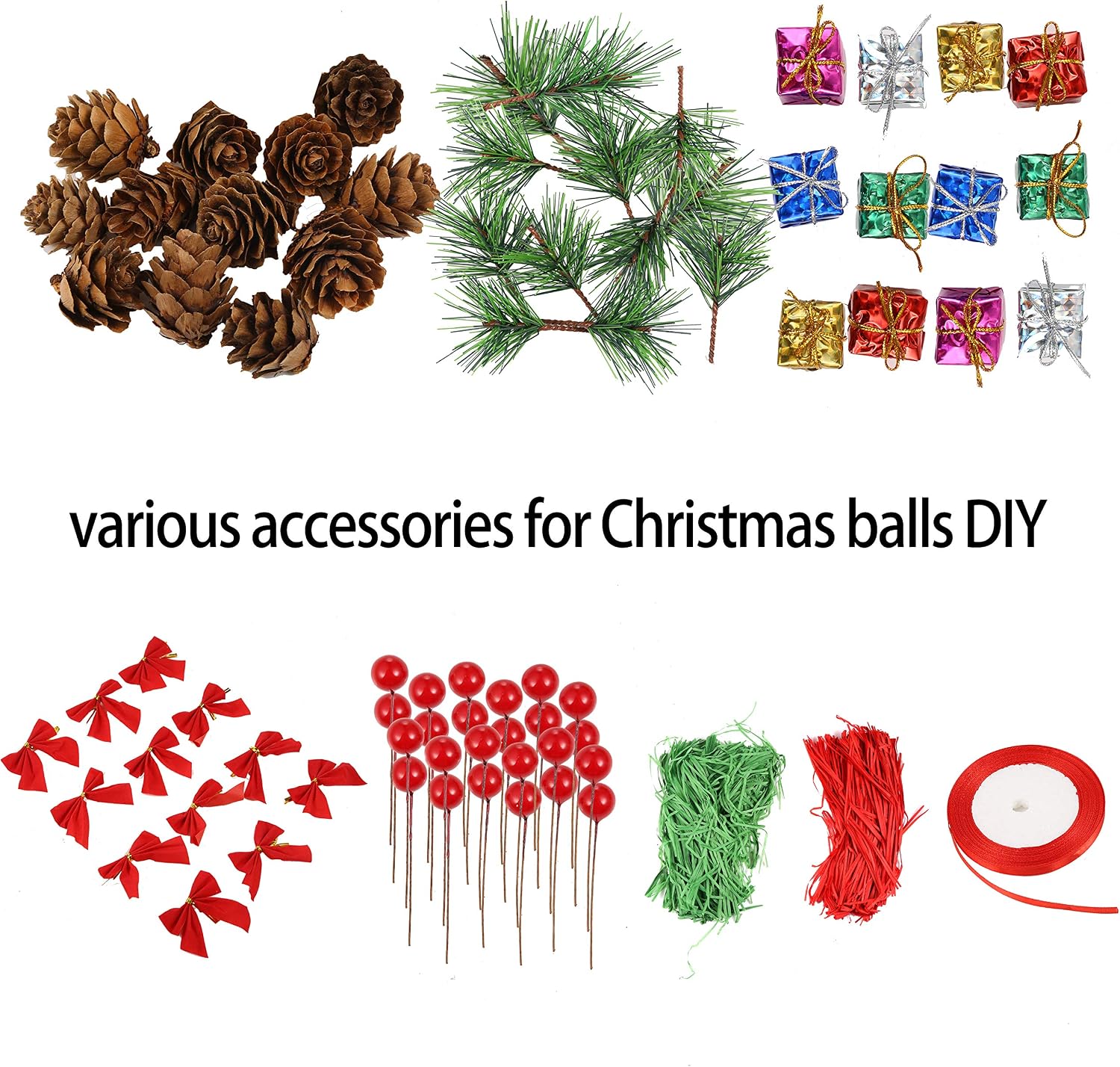 Auihiay 20 Pack 80mm Christmas Clear Ornaments Ball and Various Accessories for DIY Christmas Tree Balls Baubles Holiday Wedding Party Home Decorations
