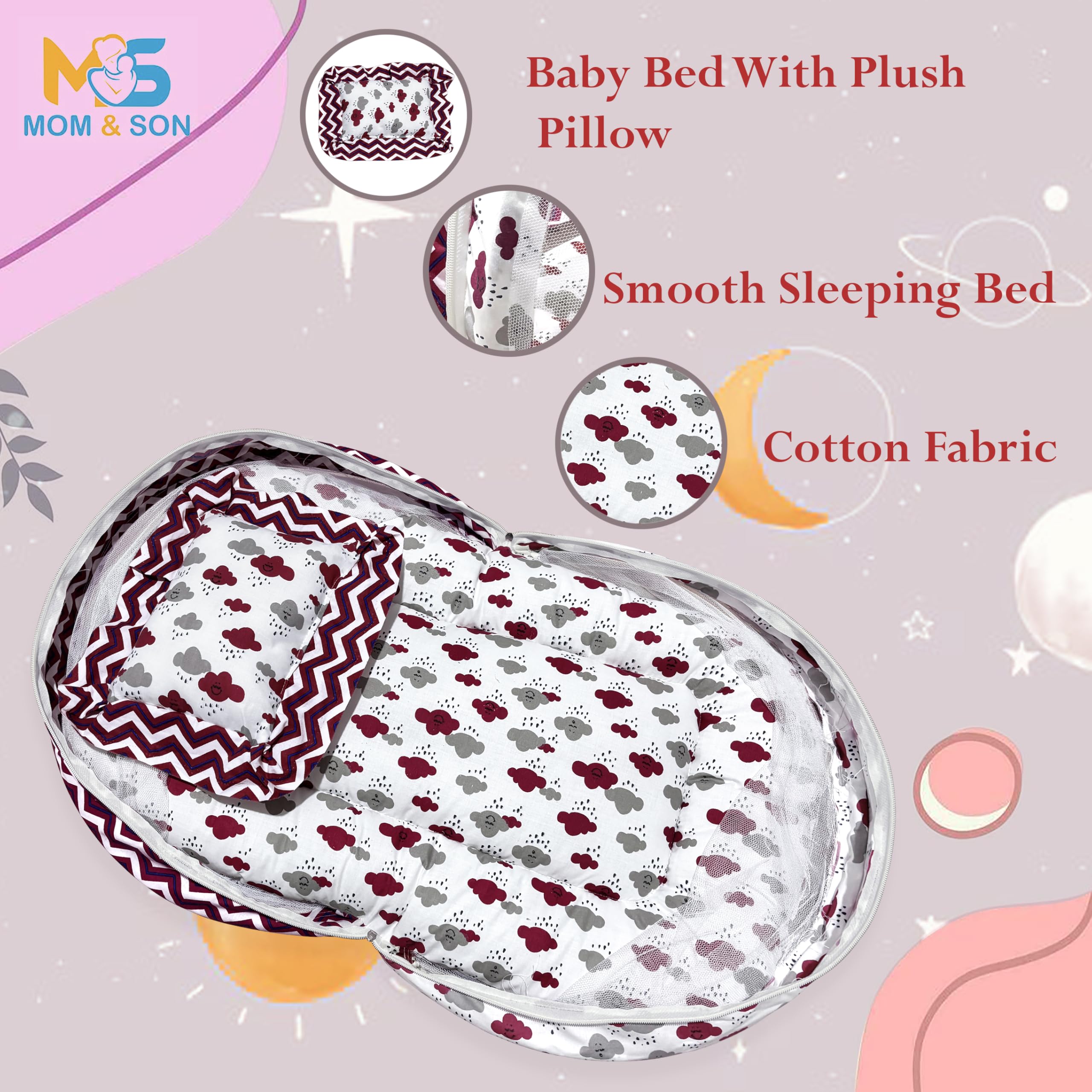 MOM & SON New Born Baby Bedding Set,Sleeping Bag, Baby Mosquito Net & Gadda Mattress Set for 0-6 Months (Pack of 3) - Image 6 thumbnail