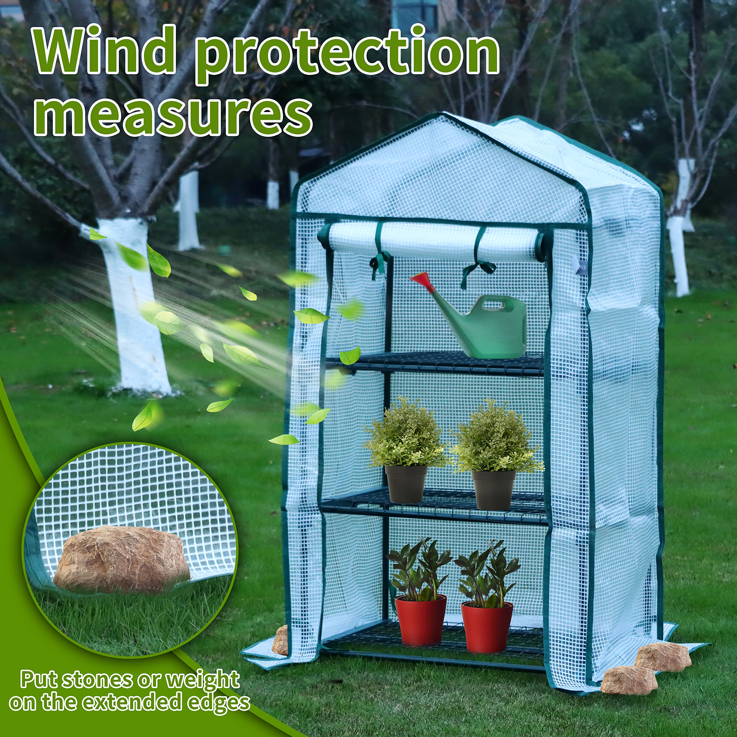 EPROSMIN Mini serre avec 3 étagères, housse en plastique PE imperméable, double porte à fermeture éclair, cadre en acier robuste pour jardin et extérieur - Dimensions (H x l x P) : 125 x 69 x 49 cm