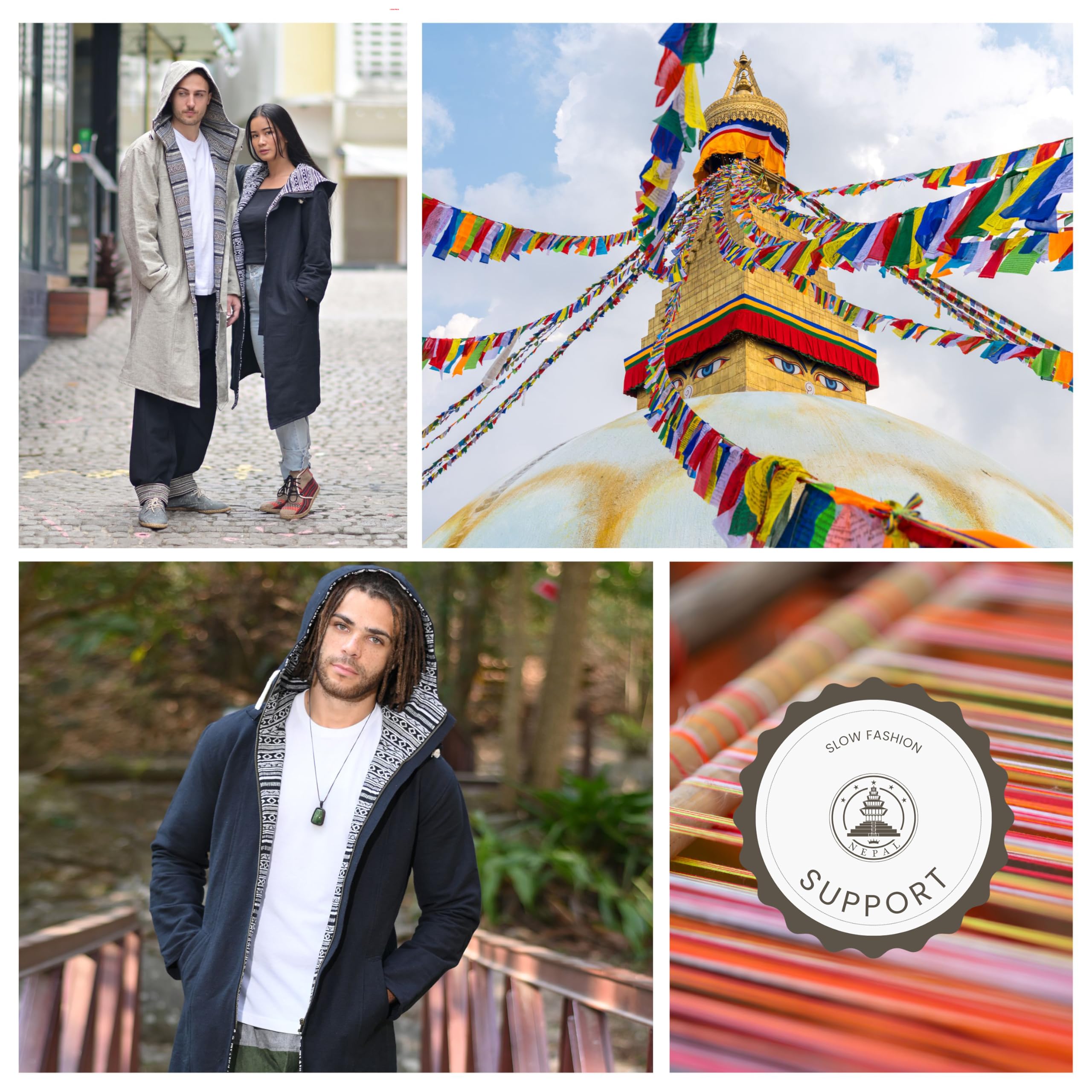 virblatt - felpa Baja | 100% cotone | felpa uomo cappuccio etnica baja hippie goa felpe invernali giacca alternativa nepalese