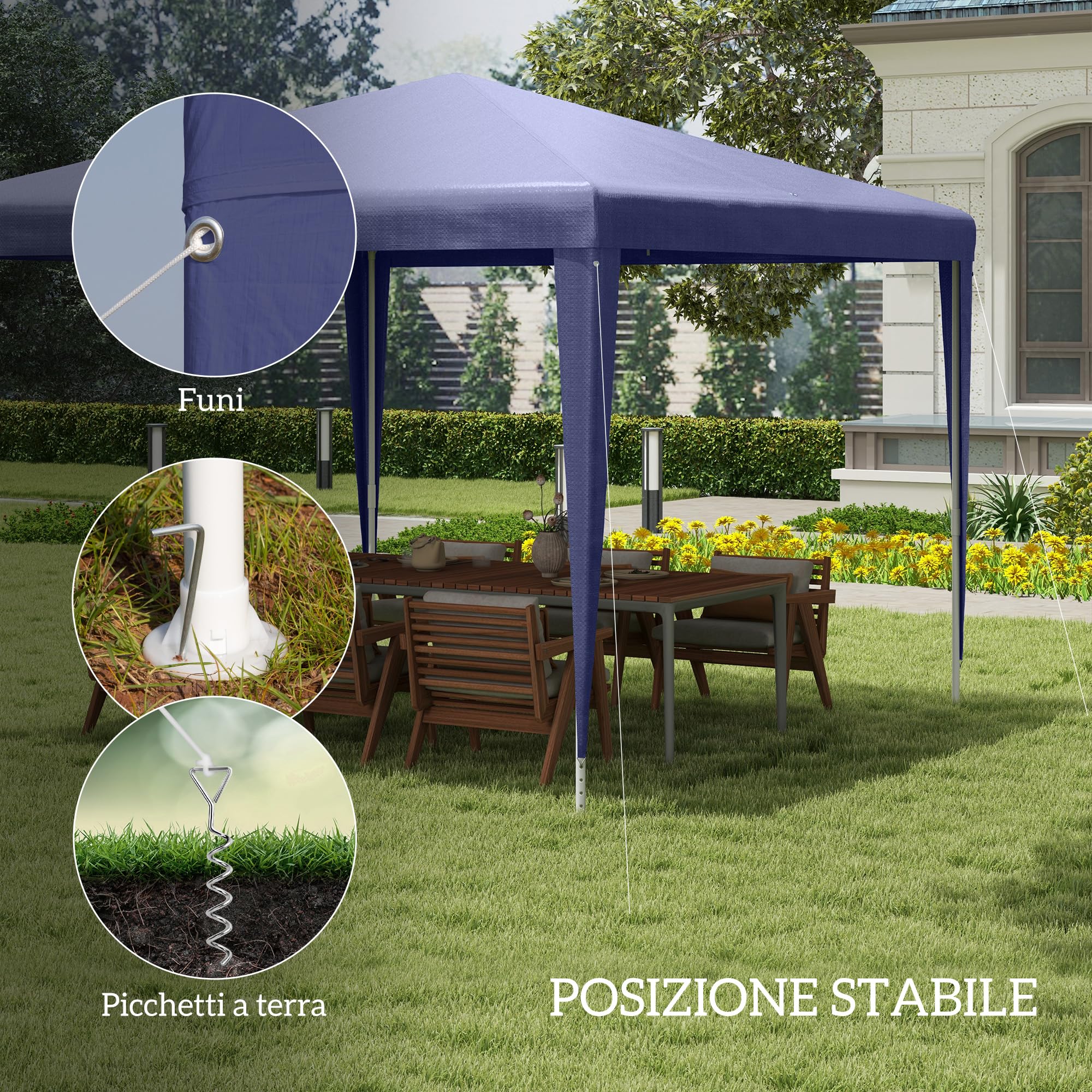 Outsunny Gazebo da Giardino 3x3 m Acciaio PE Protezione UV Blu Scuro
