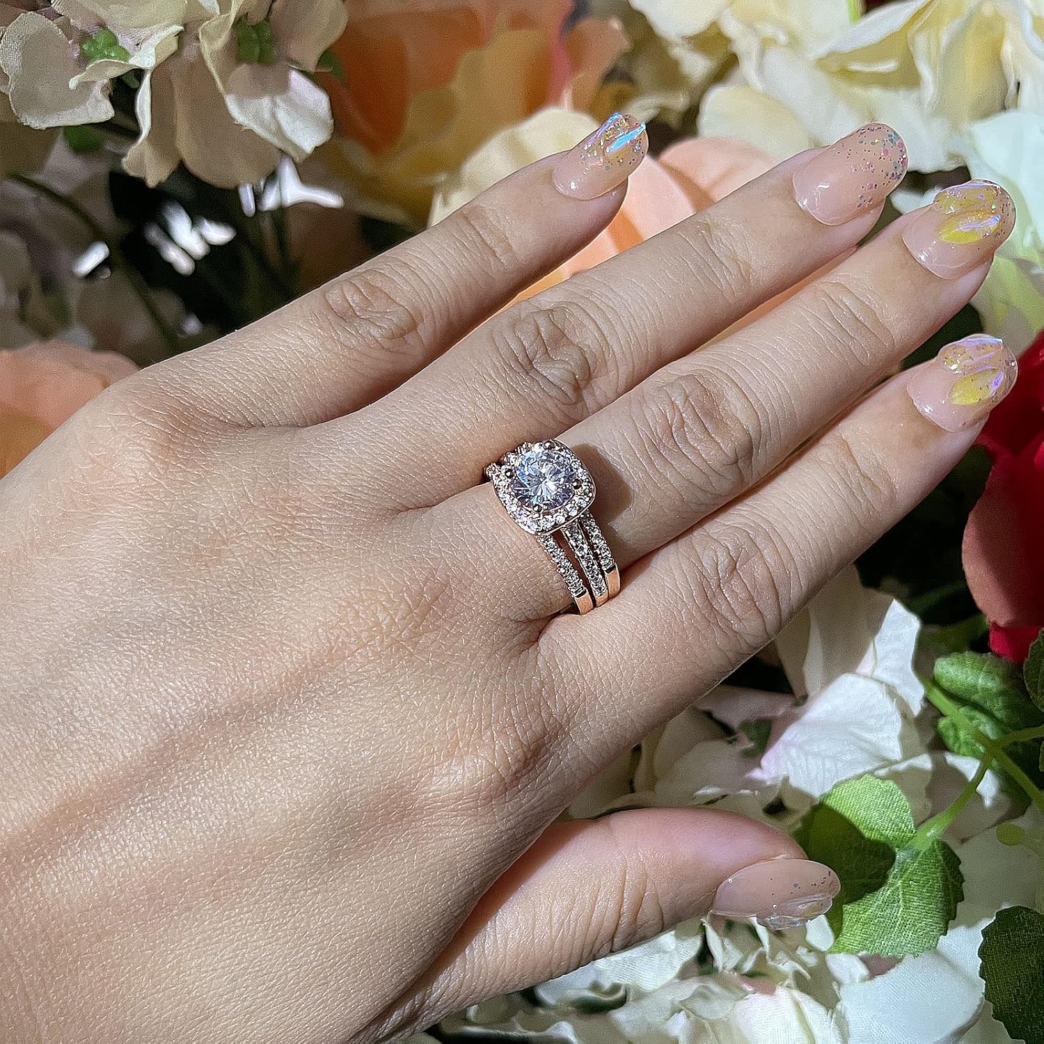 CEJUG Cubic Zirconia Wedding Rings for Women Bridal Ring Set Engagement Bands Halo 2.0Ct Cz Size 4-12 - Image 3