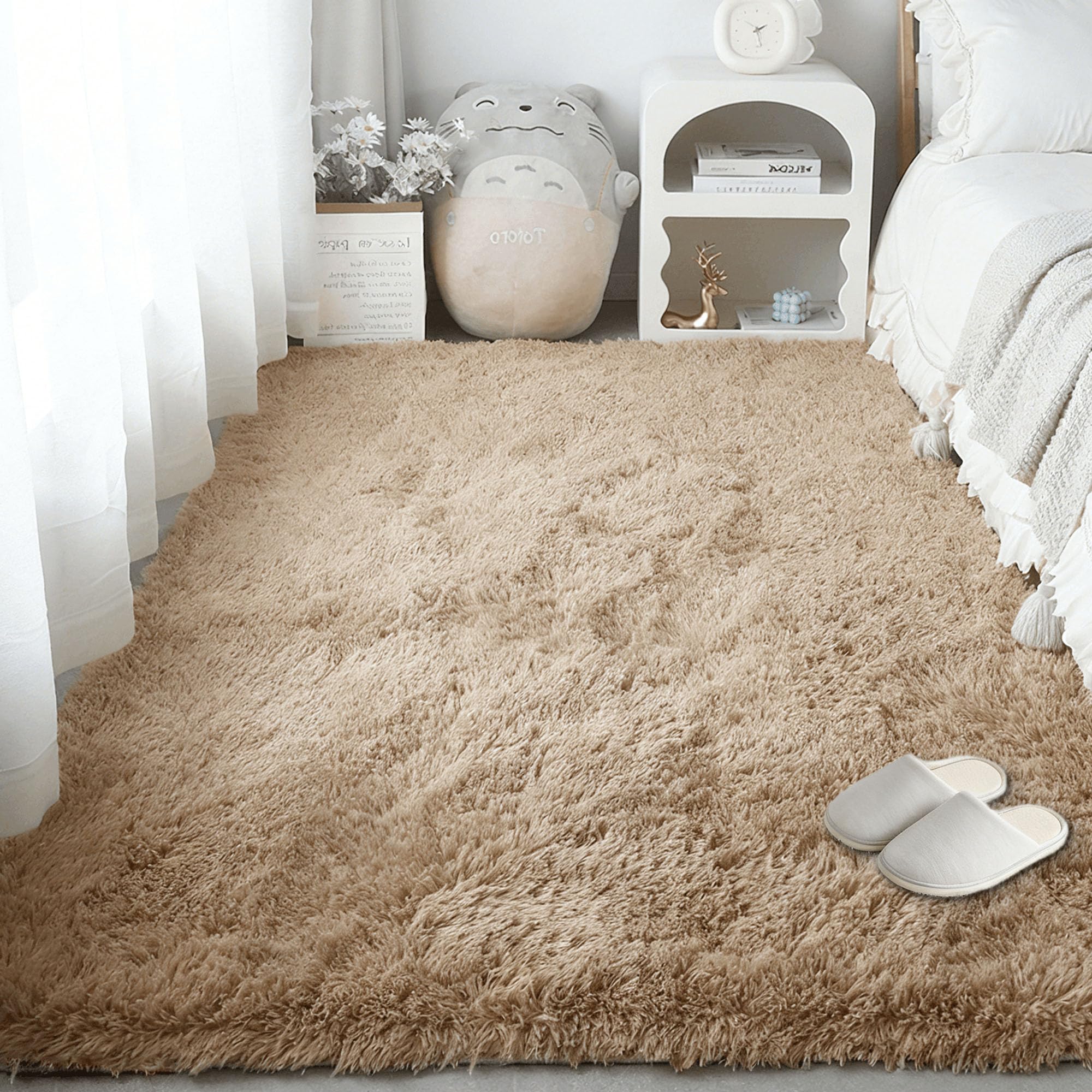 Tapis lavable 90x140 chambre et salon longs poils ultra doux design monochrome