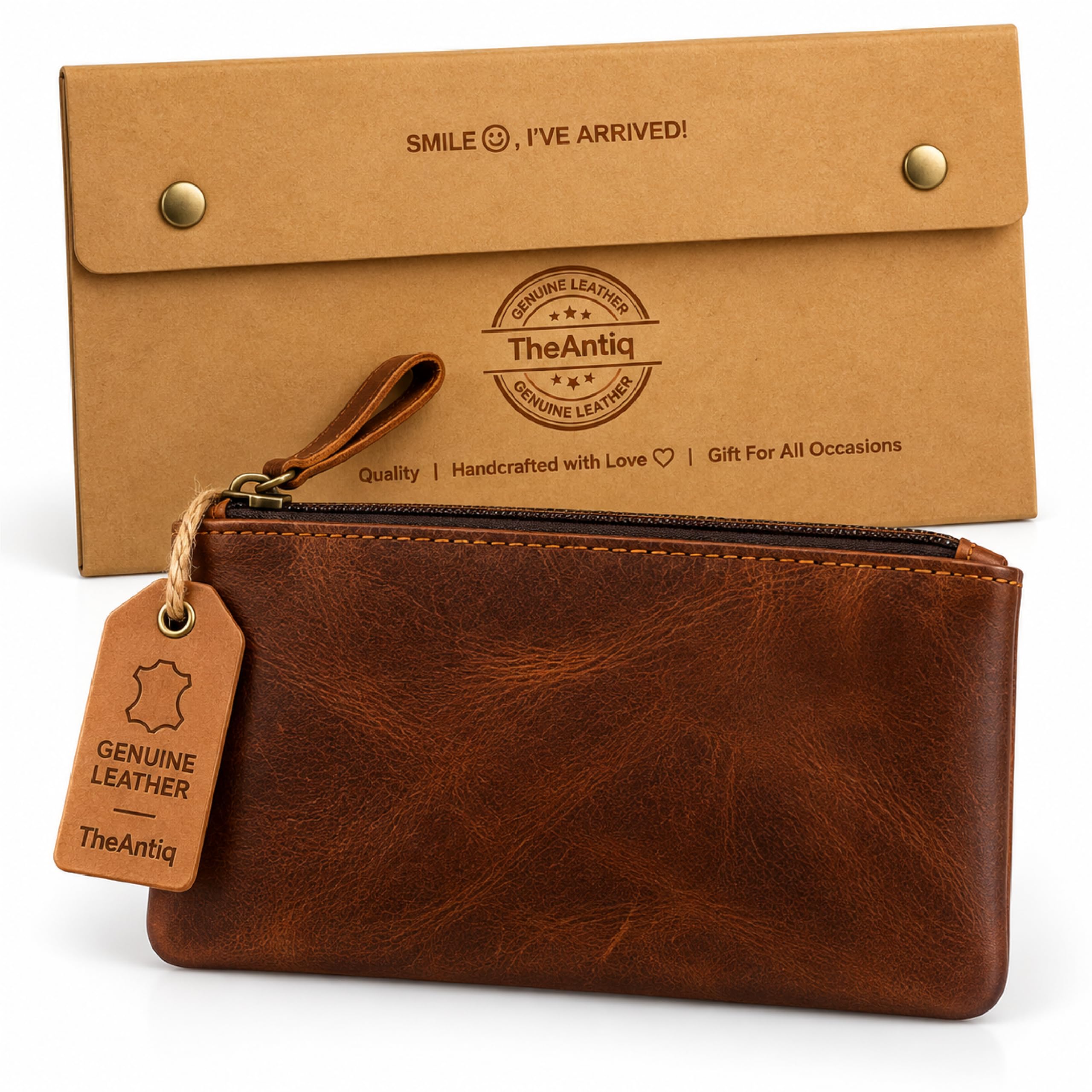 Leather Pencil Pouch Money Bag, Tan