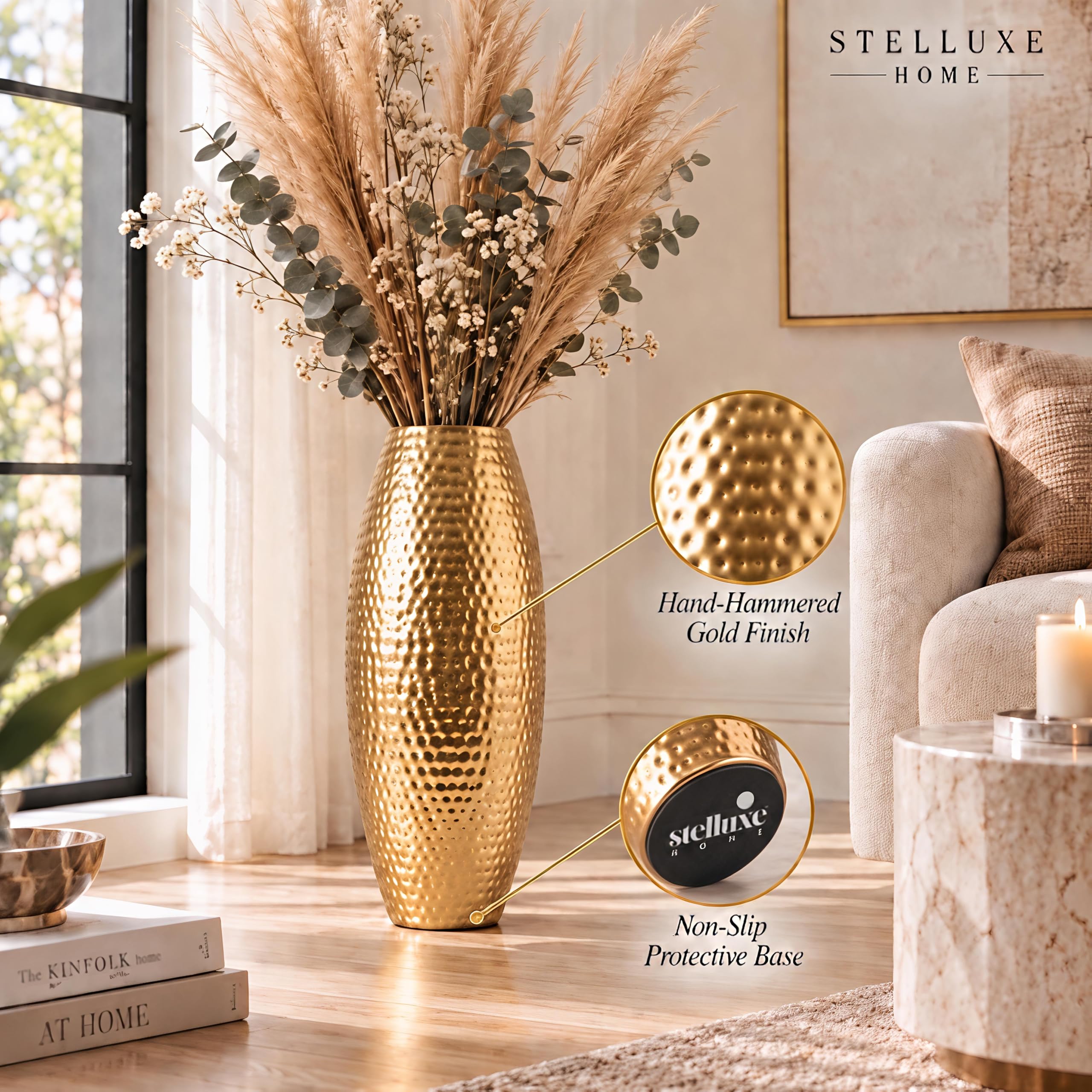 Hammered Gold Metal Flower Vase - 24 Inch -2