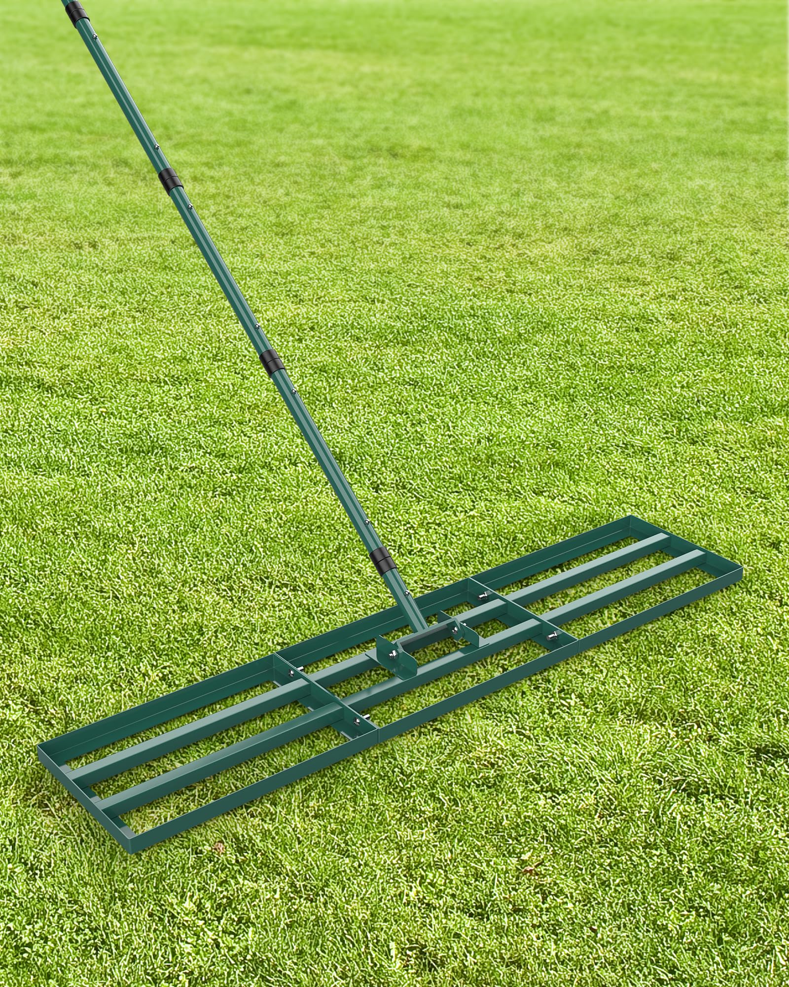 Lawn Levelling Rake 114x25cm with 193cm Steel Handle, Heavy Duty Garden Golf Course Backyard Leveller, Soil Sand Grass Leveling Tool
