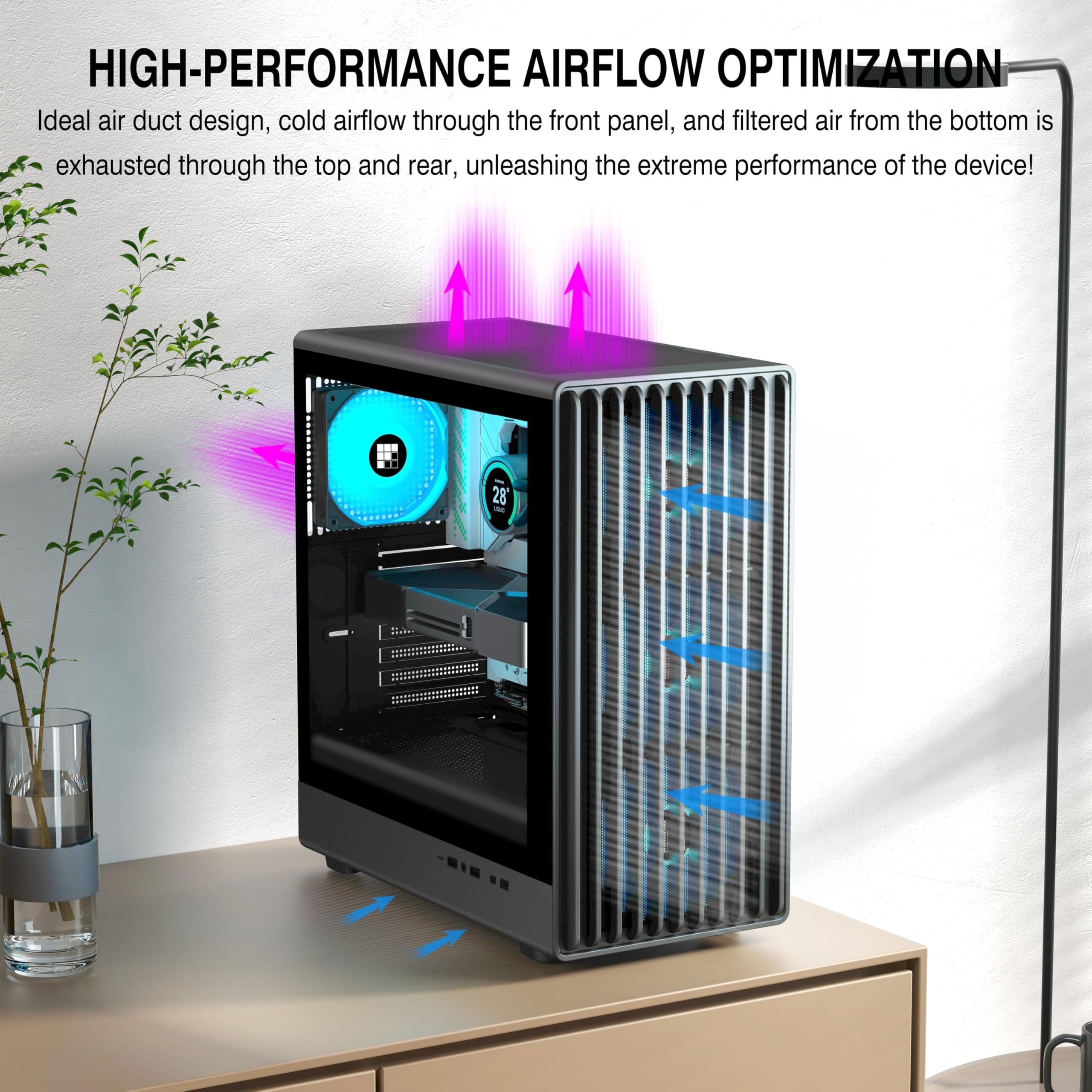 FOIFKIN K6 PC-Gehäuse ATX mit 6 PWM ARGB-Lüftern（3X 140mm und 3X 120mm,Computer Gehäuse Mid-Tower,Hoher Luftstrom,240mm Kühlerunterstützung,ATX-Gehäuse Schwarz,Gaming PC-Gehäuse,Type-C (Schwarz, K6)