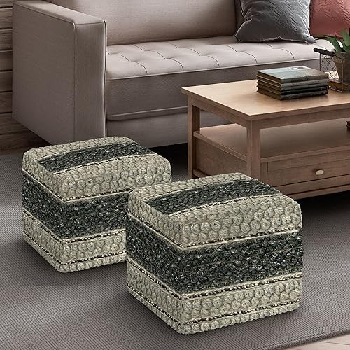 Miniatura 85 de SIMPLIHOME Grady Puf cuadrado contemporáneo en tono tierra marrón tejido a mano para la sala de estar, el dormitorio y la habitación de los niños