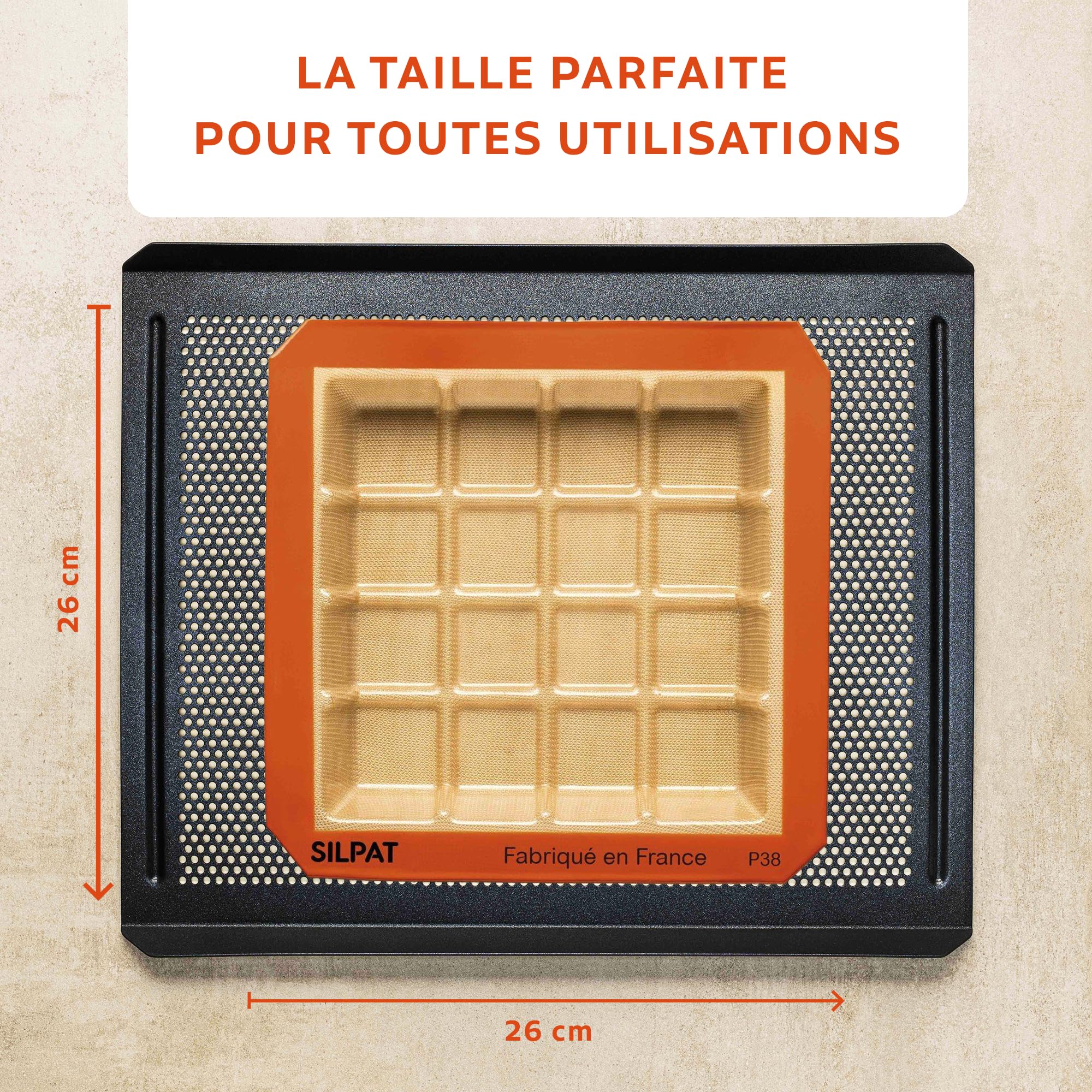 Silpat Moule Tablette Carré – Brownie, Gateau, Pain, Chocolat - 16 Portions - Plat Cuisson Four Silicone Antiadhésif - Accessoire Cuisine, Patisserie - Haute Qualité, Résistant - Démoulage Facile