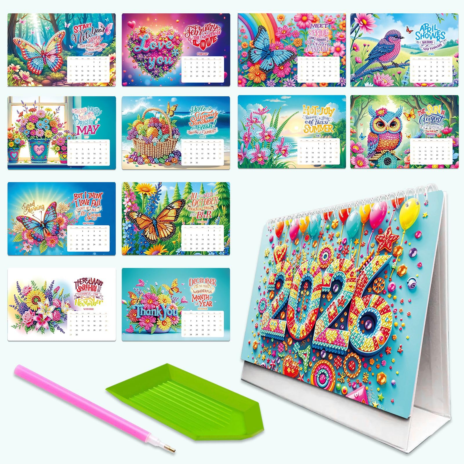 Diamond Painting Tischkalender 2026 - DIY Kalender Mit Diamantsteinchen