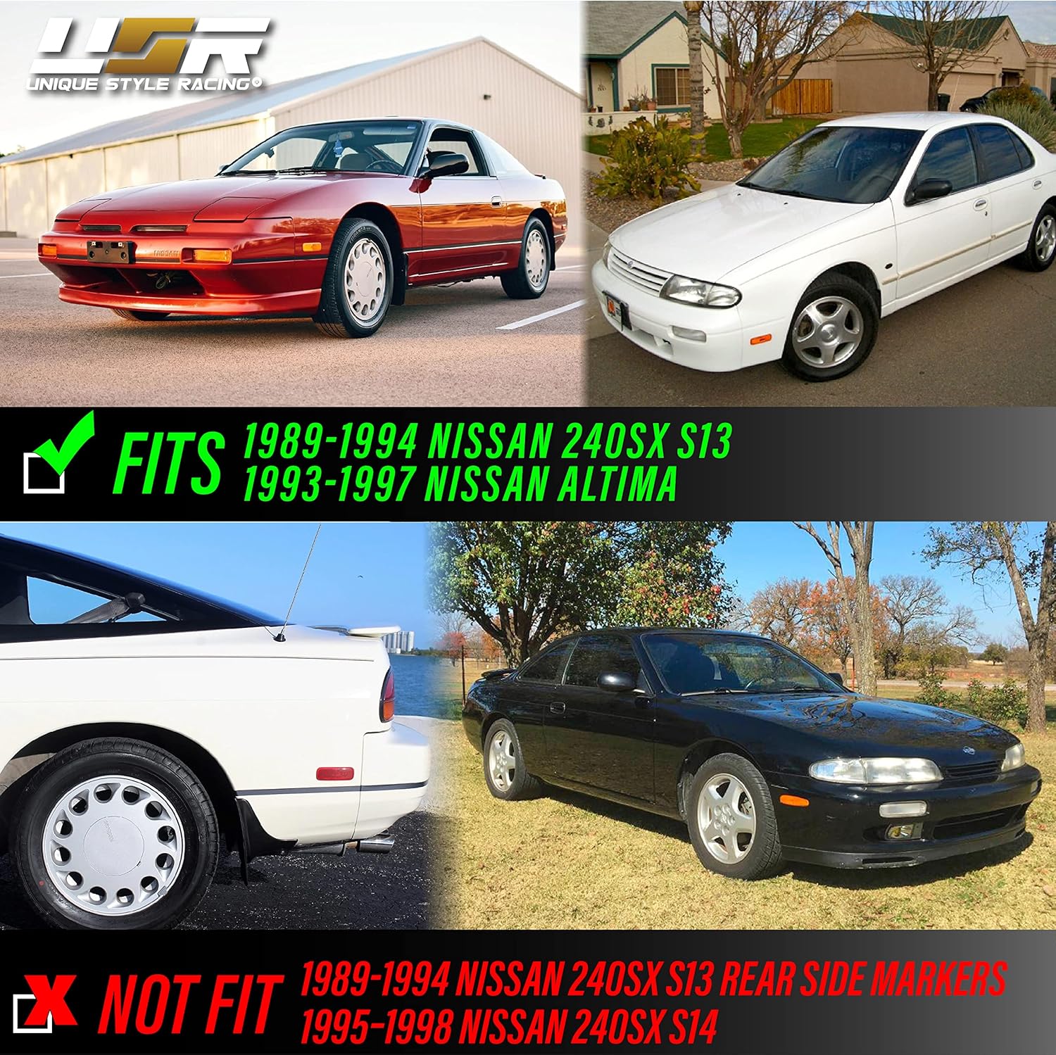 USR 89-94 240SX Side Marker Lights - Front Bumper Sidemarkers Lamps Set (Left + Right) Compatible with 1989-1994 Nissan 240SX S13 (Clear Lens)