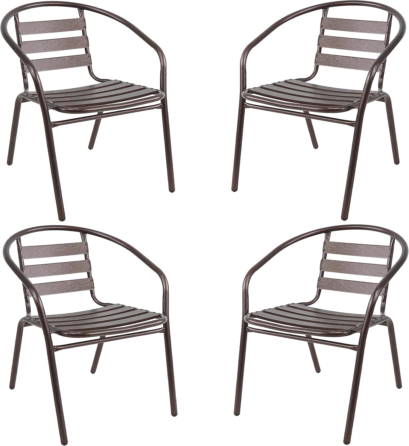 BTEXPERT Indoor Outdoor Set of 2 Black Restaurant Metal Aluminum Slat Stack Chairs Lightweight for Dining Patio Shop