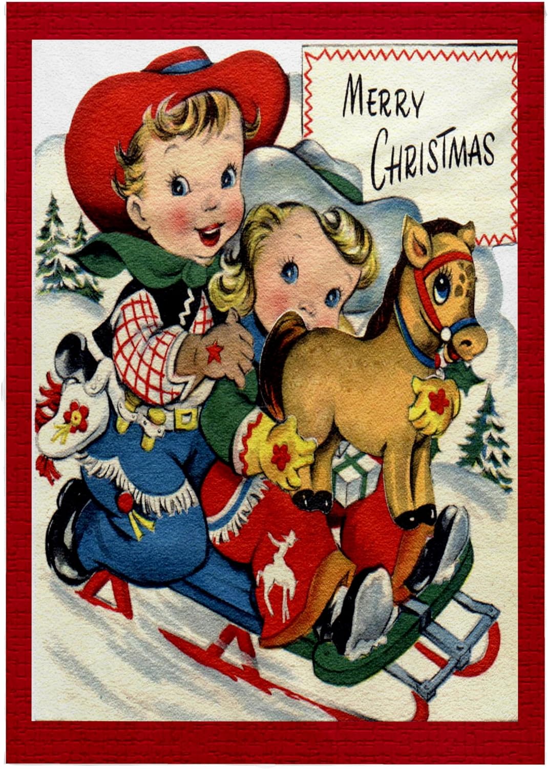3dRose Little Cowboy and Cowgirl with Toy Pony Sledding 22x30 Bath Hand Pool Towel