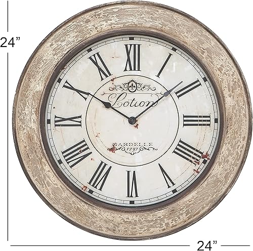 Miniatura 8 de Deco 79 Reloj de pared decorativo de madera, reloj de pared envejecido para el hogar, reloj de pared para habitación 24 x 2 x 24 pulgadas, color