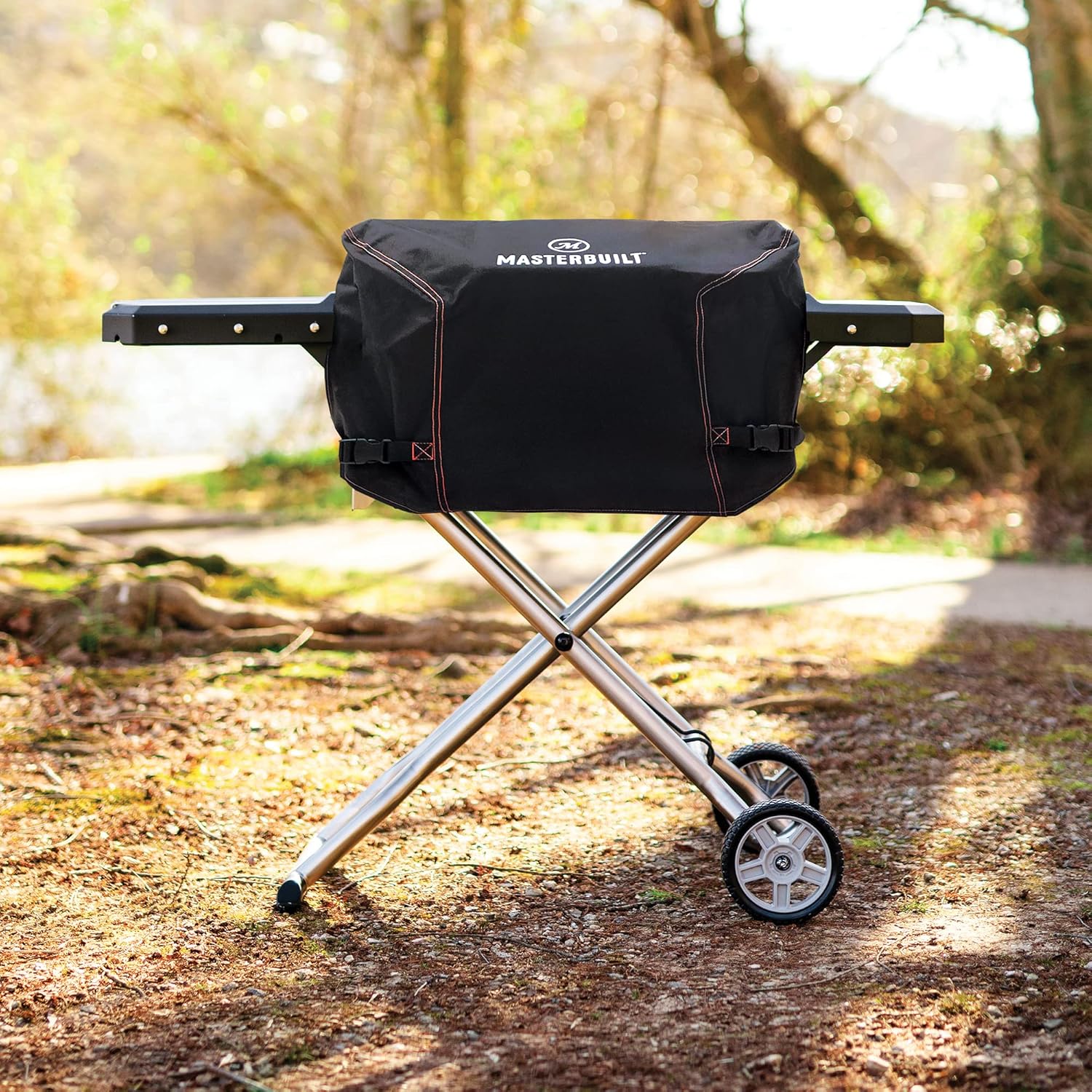 Masterbuilt® Electric Portable Charcoal Grill and Smoker Water Resistant Double-Stitched Durable Grill Cover with PVC Liner in Black, Model MB20080522