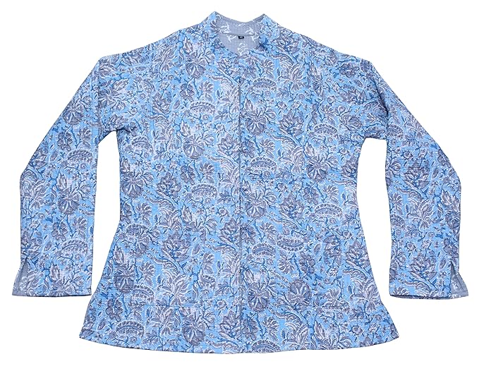 Women's Sky Blue Floral Cotton Quilted Reversible Full Sleeve Jacket