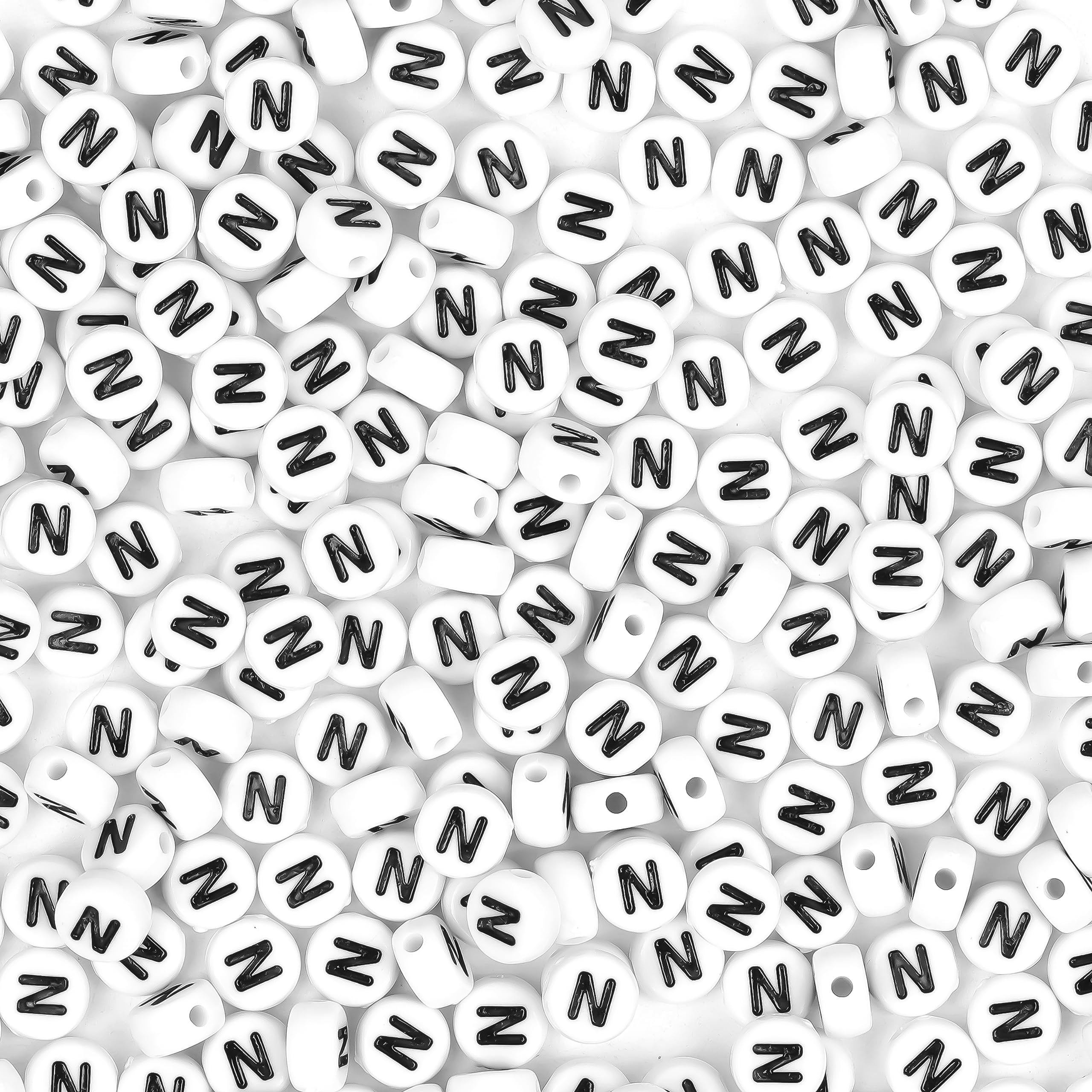 300Pcs Letter Beads N 4X7mm White Alphabet Beads Acrylic Round Shape Loose Beads for Name Bracelets Necklaces Key Chains DIY Jewelry Making (N)