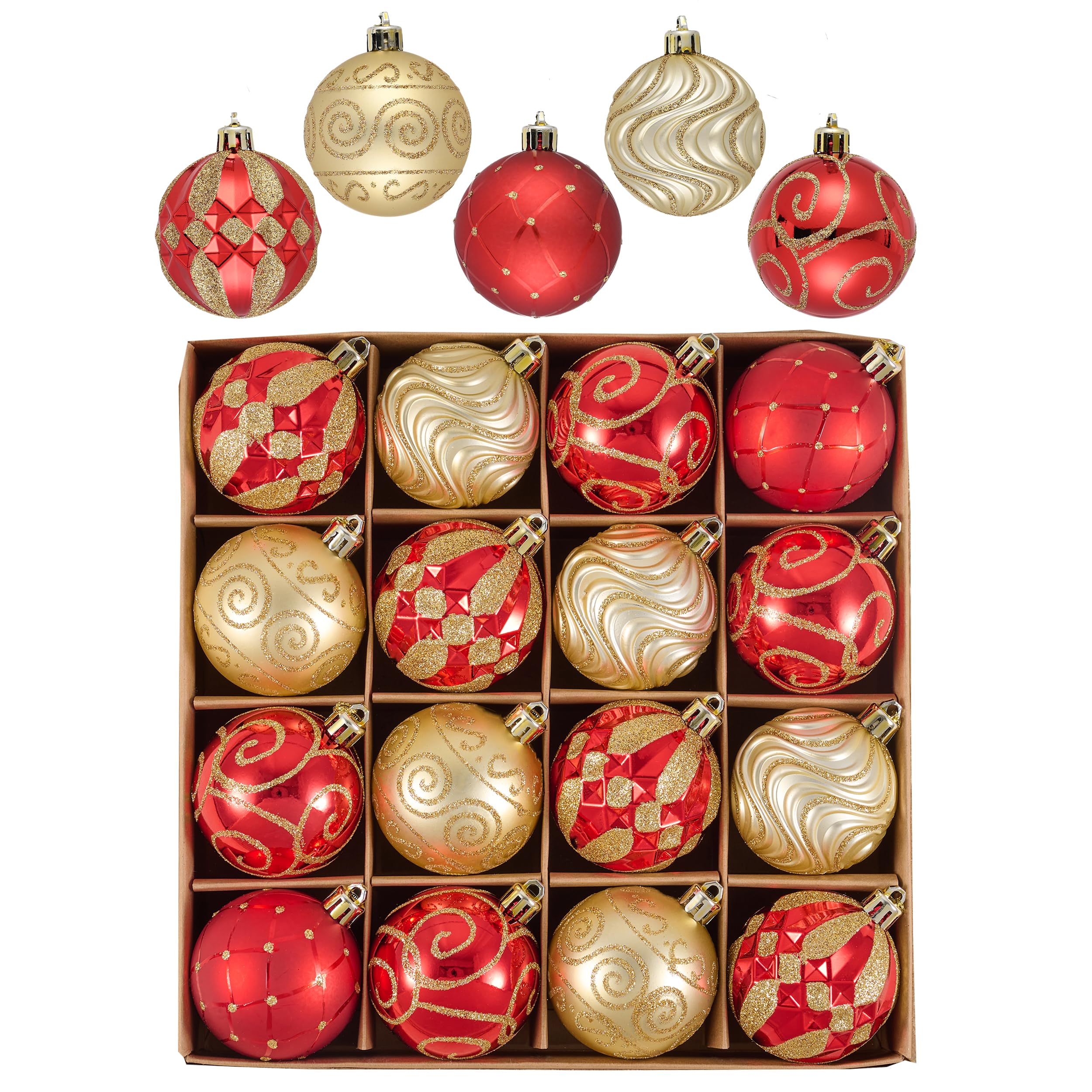 Valery Madelyn Christmas Baubles, 16pcs 6cm Red and Gold Shatterproof Giant Tree Balls Ornaments for Xmas Decoration,Medium — image 1