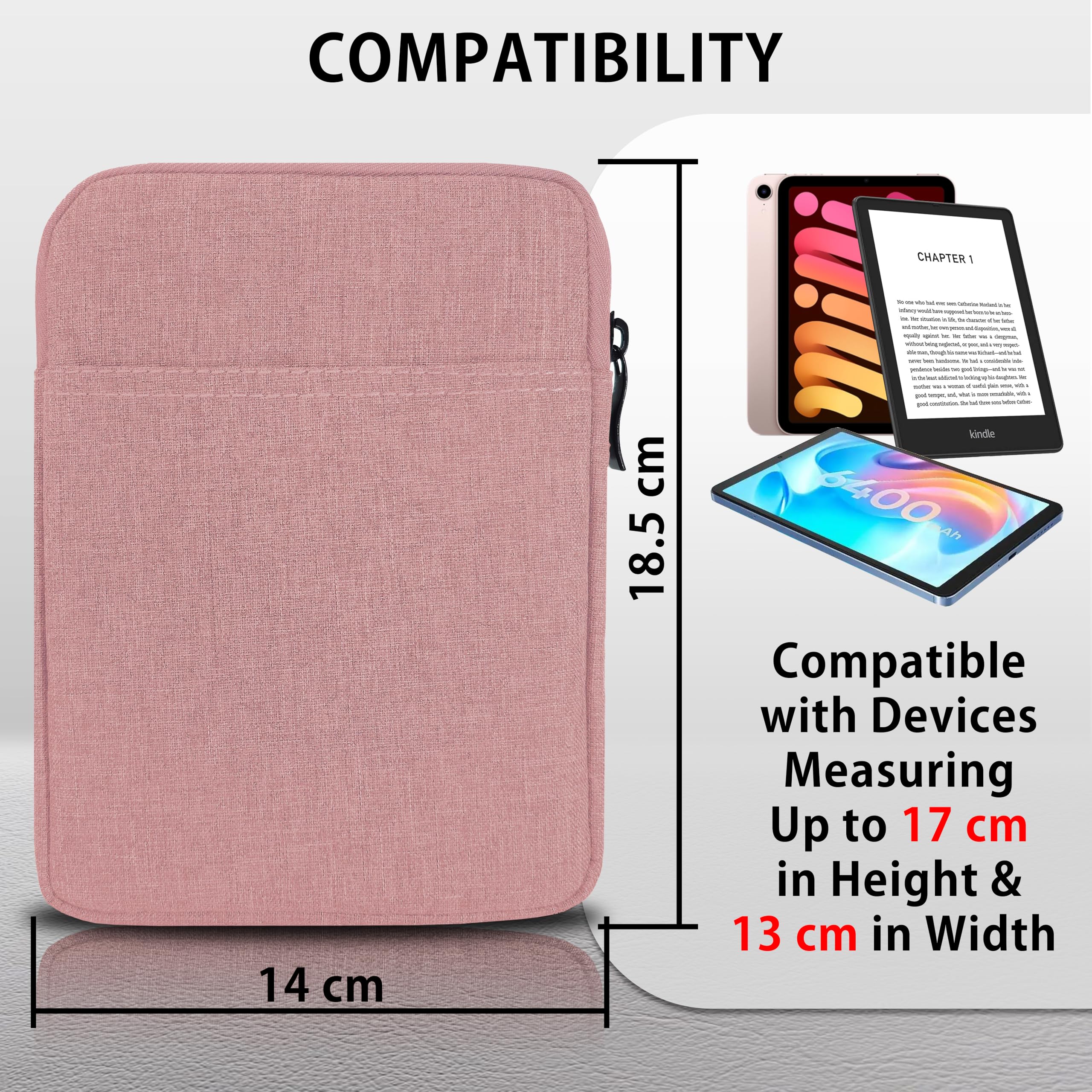 MyGadget Borsa Nylon 6" - Case Protettiva per Tablet - Custodia Sleeve per E-Reader Kindle Paperwhite | Apple iPhone 12 Pro | Tablet - Colore Rosa