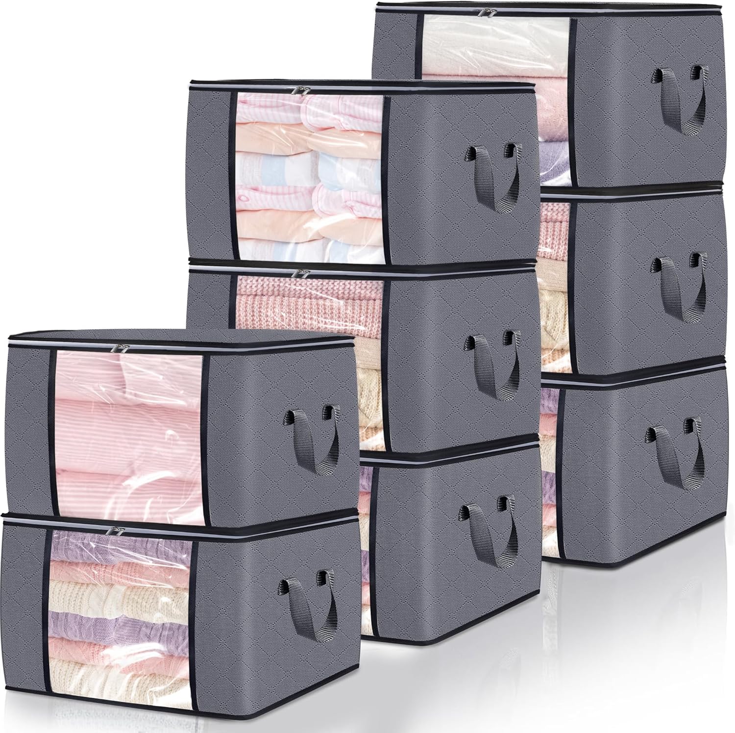 90L Large Blanket Storage Bags, 8 Pack Clothes Storage Bag Comforter Storage Bin with Reinforced Handle and Lid Foldable Closet Organizer and Storage Containers for Bedding Sheets and Duvet