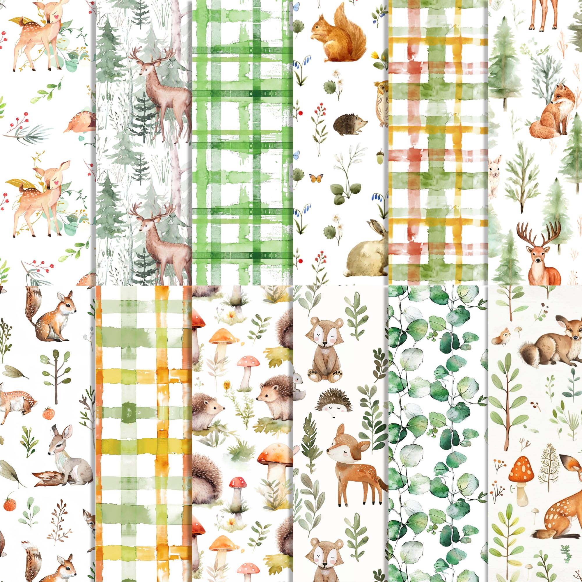 24 Sheets Forest Animals Pattern Paper Woodland Animal Scrapbook Paper - 12"x12" Watercolor Forest Jungle Animal Double-Sided Decorative Craft Papers