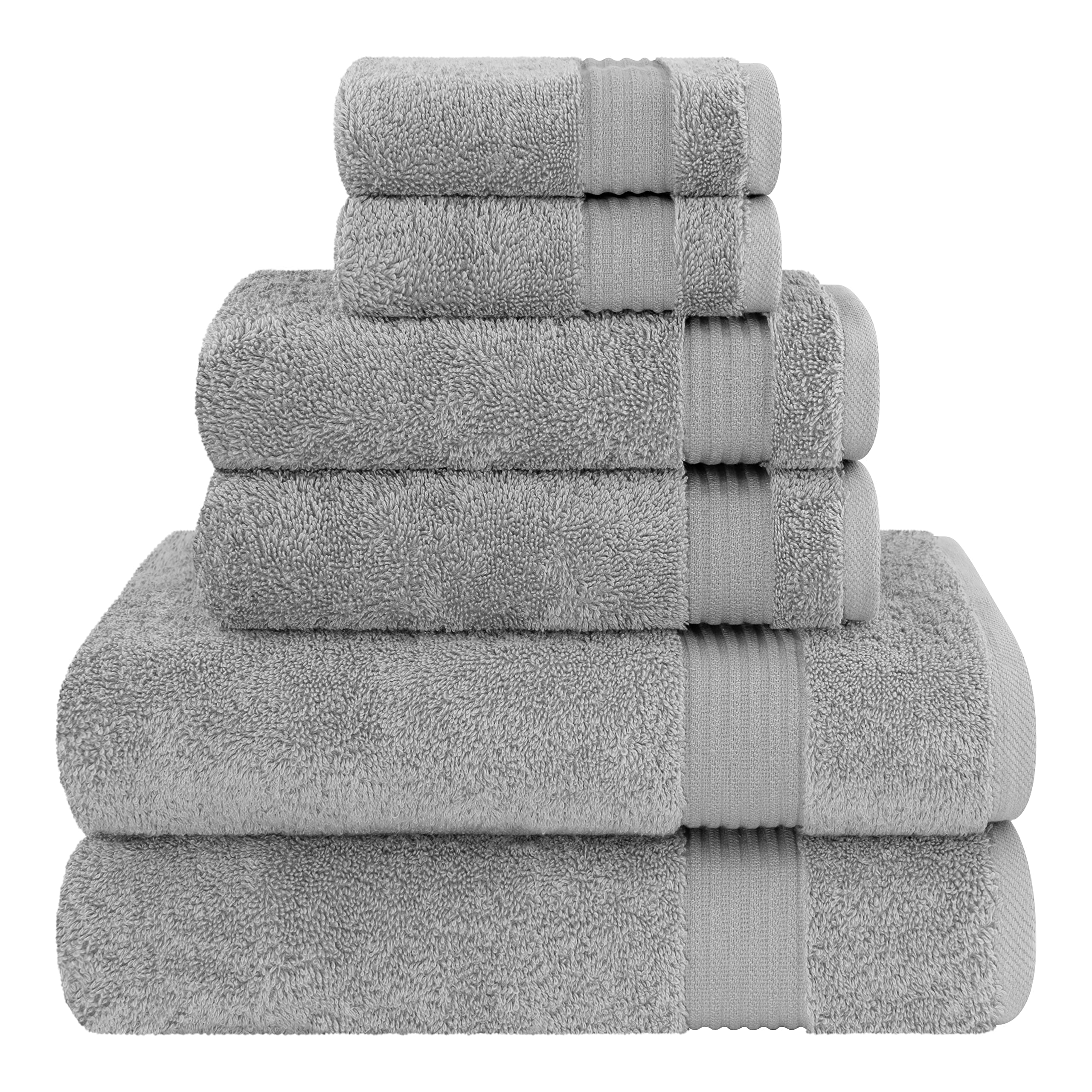 Hotel & Spa Quality, Absorbent & Soft Decorative Kitchen & Bathroom Sets, Turkish 6 Piece Towel Set, Includes 2 Bath Towels, 2 Hand Towels, 2 Washcloths - Light Grey