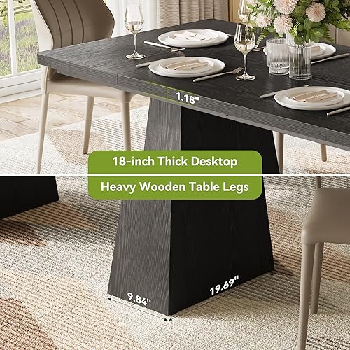 Miniatura 6 de LITTLE TREE Mesa de comedor para 4-6 personas, mesa de madera, muebles rectangulares con patas resistentes, mesa de cocina moderna para el hogar,