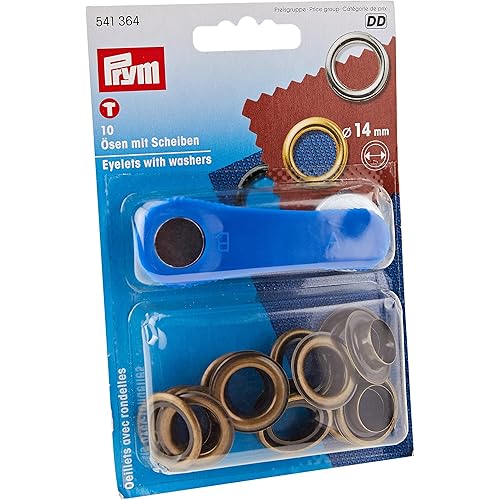 Prym Antique Brass-Coloured 14mm Eyelets + Washers (10pc), Metal, 14 x 9.5 x 2.5 cm