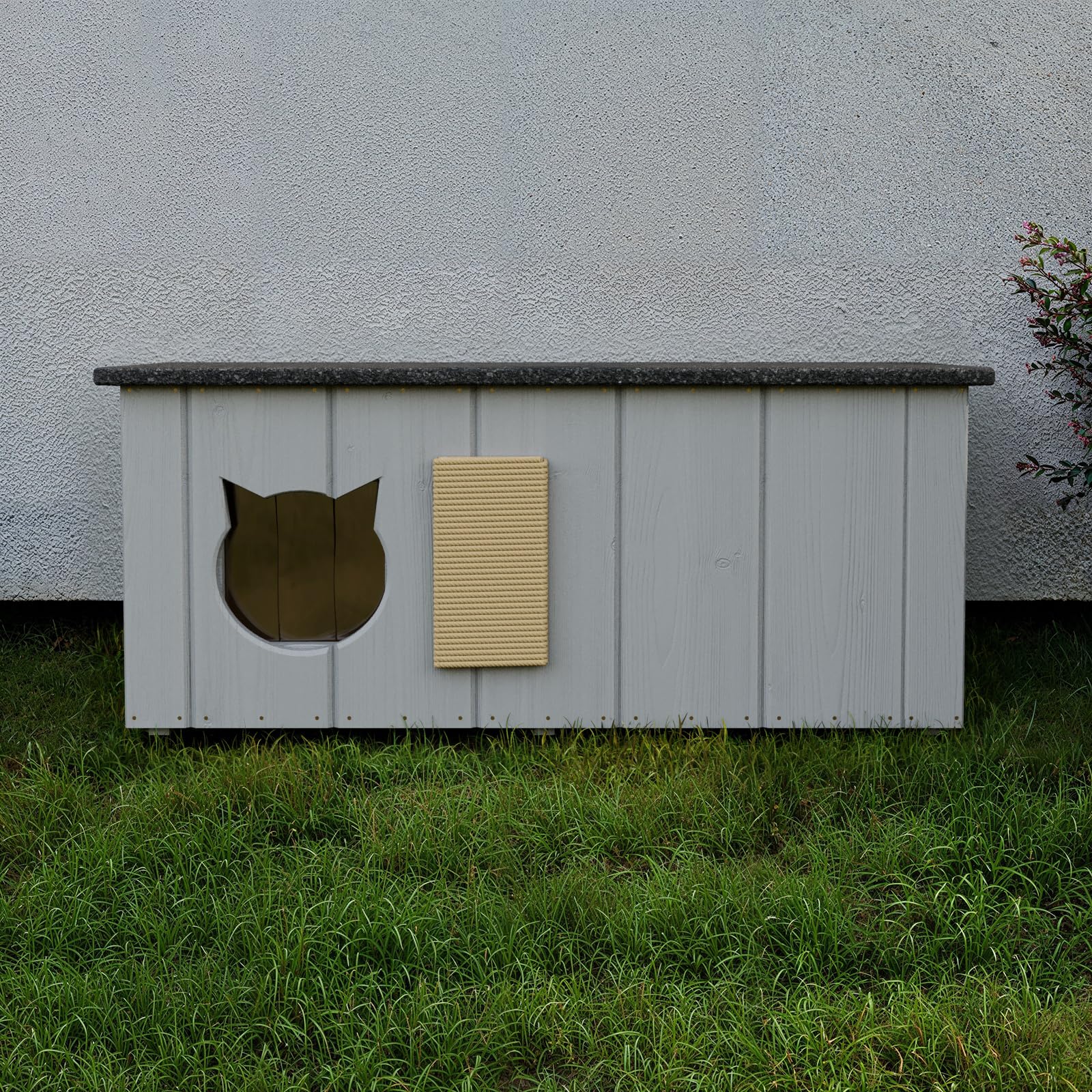QLS Katzenhaus aus Holz mit Vorraum isoliert 86 x 47 cm Grau