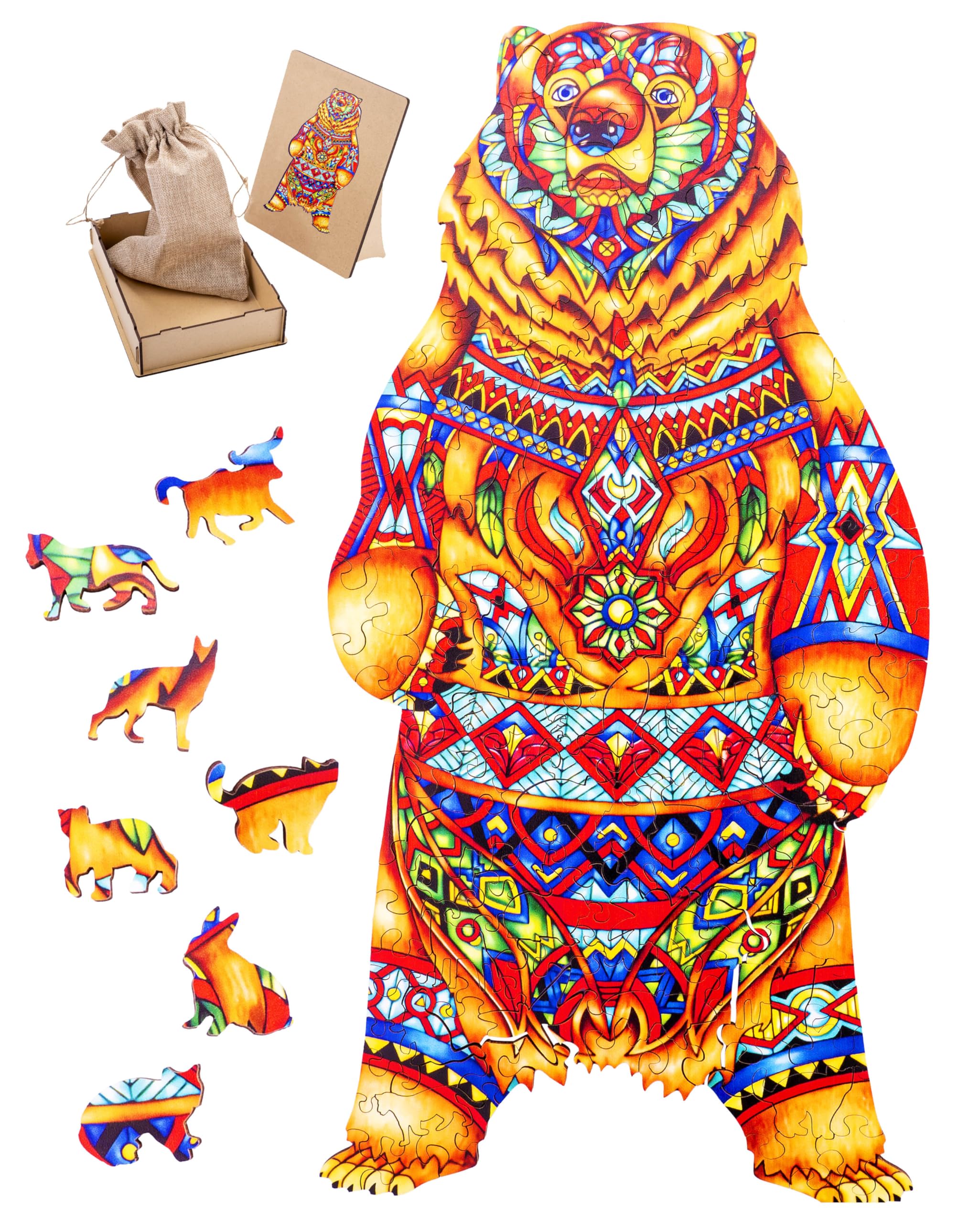 Engelhart - 602310 - Puzzle en Bois Ours - 193 Pièces Uniques - Puzzle Animaux - Boîte Cadeau en Bois - À partir de 12 Ans - 29.7 x 42 cm - Découpe au Laser, Épaisseur 3 mm