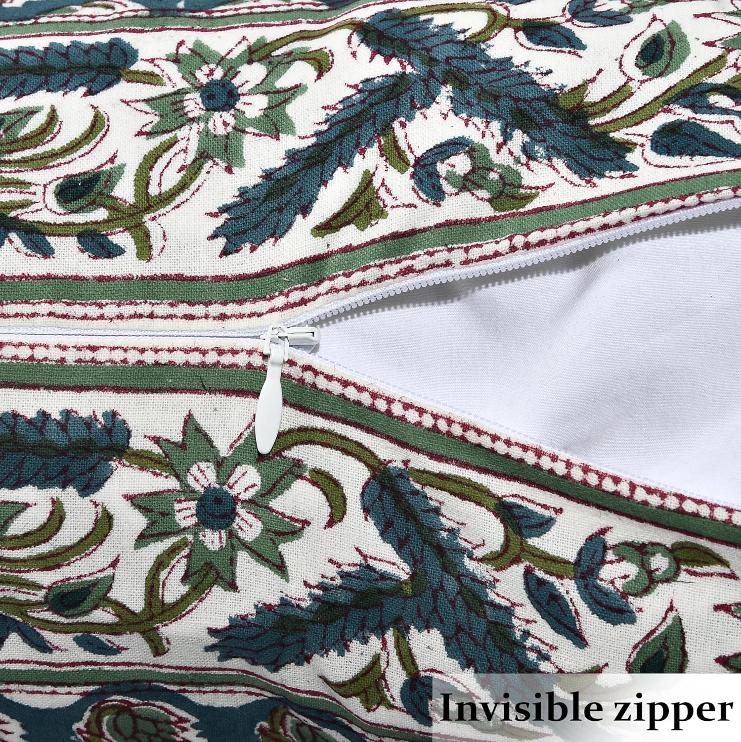 Ridhi Hand Block Print Peacock Blue 20"x20" Set of 2 - Modern Farmhouse Pillow Covers Decorative Cotton Throw Covers with Border for Couch, Sofa, Bed, Living Room Gift Spring, Easter, Valentine