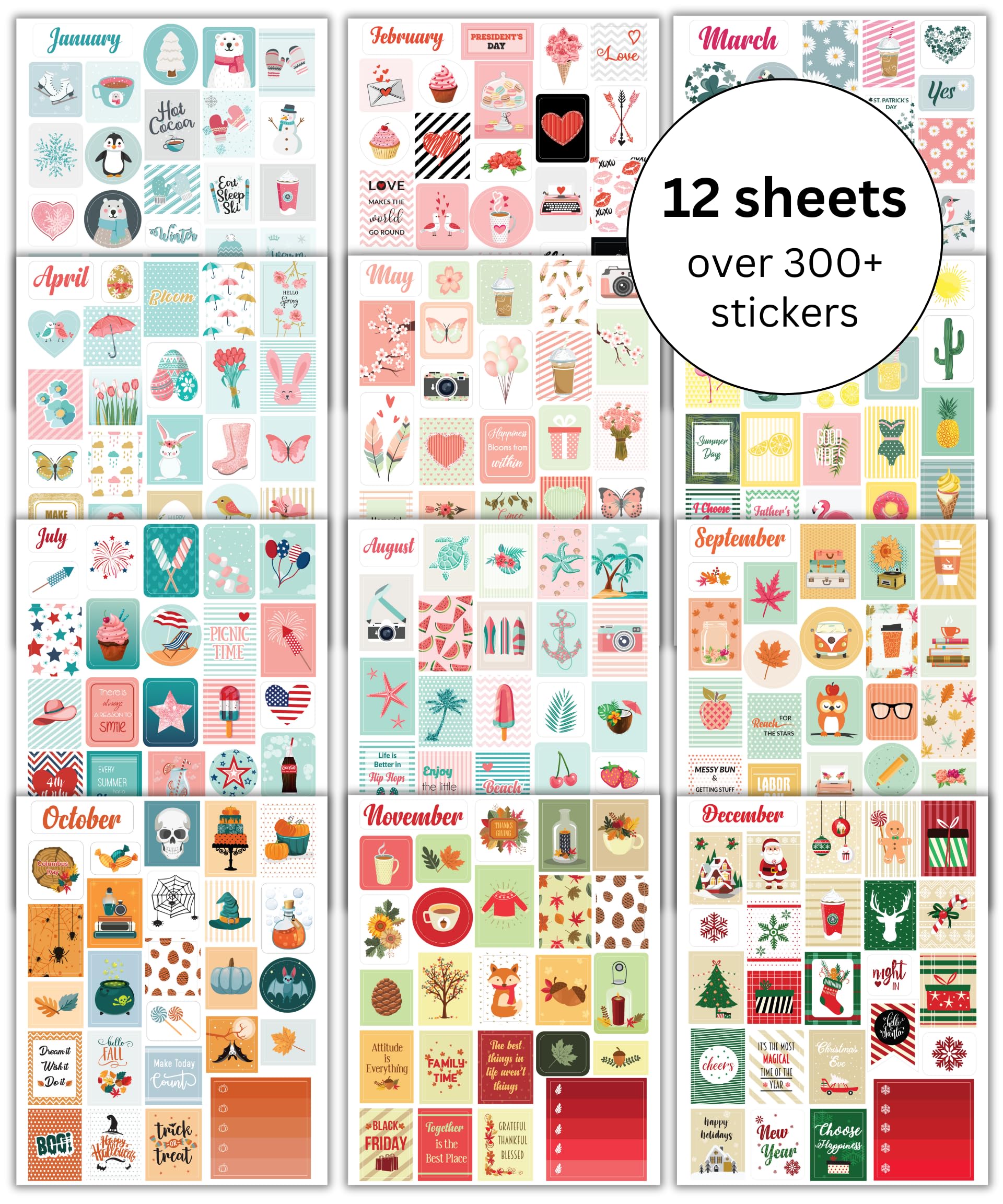 Lamare Seasonal Planner Stickers for Journaling – Aesthetic, Inspirational, and Fun Monthly and Holiday Calendar Stickers for Adults Planner for