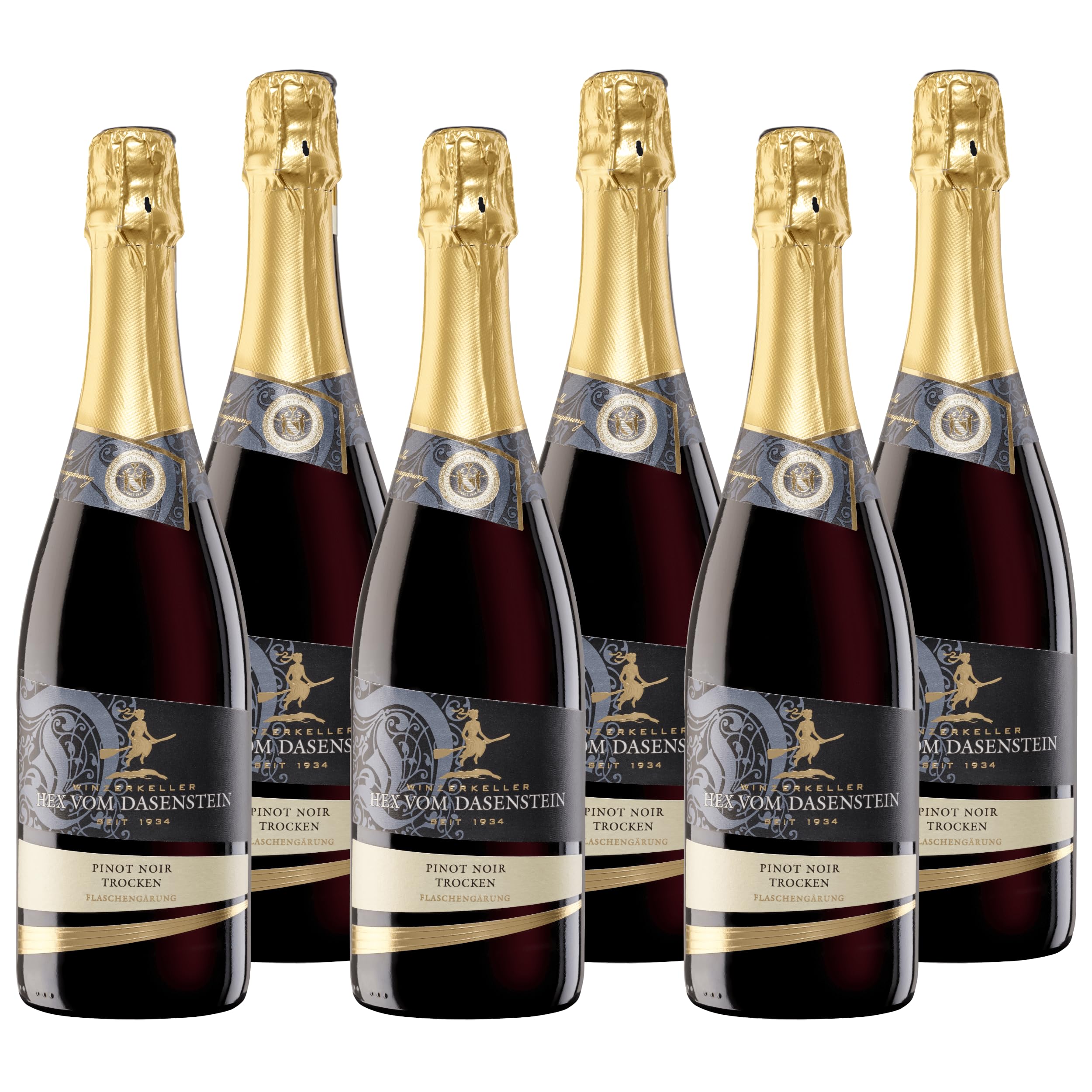 Hex vom Dasenstein Pinot Noir Sekt trocken - sehr elegant mit Noten von Beeren und Kirschen, fein prickelnd, zart und süße Anklänge - Badischer Sekt, Anbaugebiet Ortenau (6 x 0,75 l)