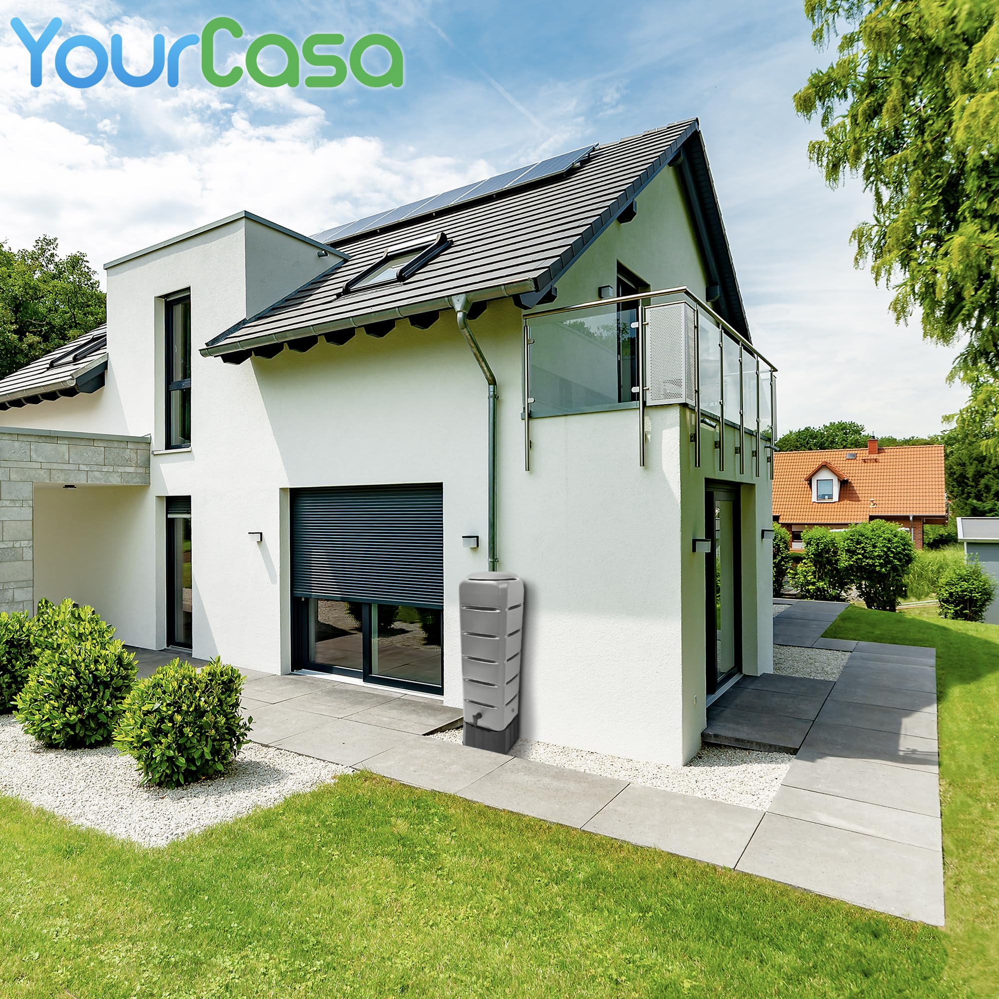 YourCasa Barril de lluvia [Torre] 120 L con pie, tapa y grifo, barril de lluvia de plástico, resistente a las heladas, depósito de agua de lluvia, depósito de agua de lluvia, para jardín, colector de