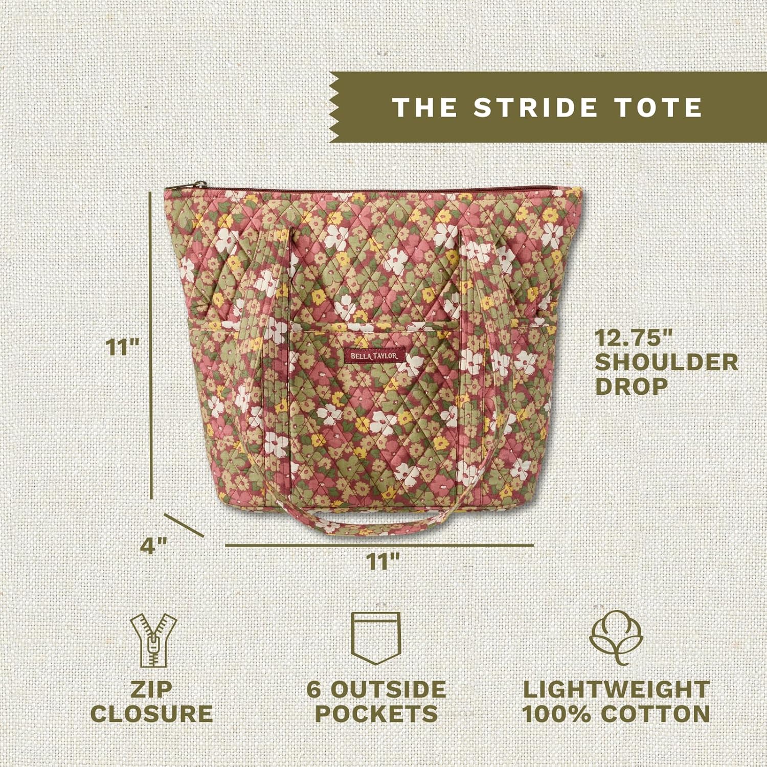 Bella Taylor Stride Tote | Lightweight Quilted Fabric Handbags for Women - Image 4