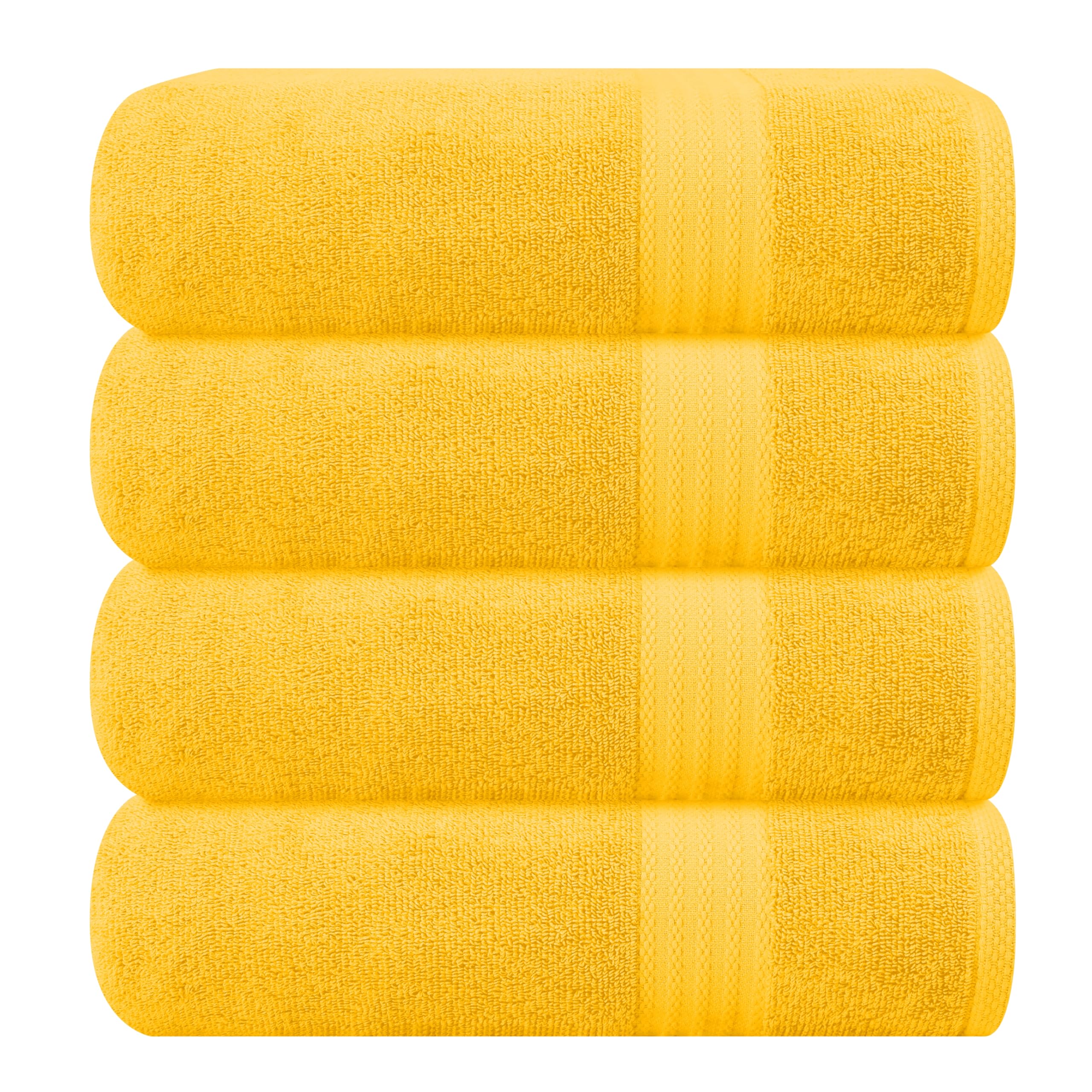 GLAMBURG Premium Cotton 4 Pack Bath Towel Set - 100% Pure Cotton - 4 Bath Towels 27x54 - Ideal for Everyday use - Ultra Soft &amp; Highly Absorbent - Mustard Yellow