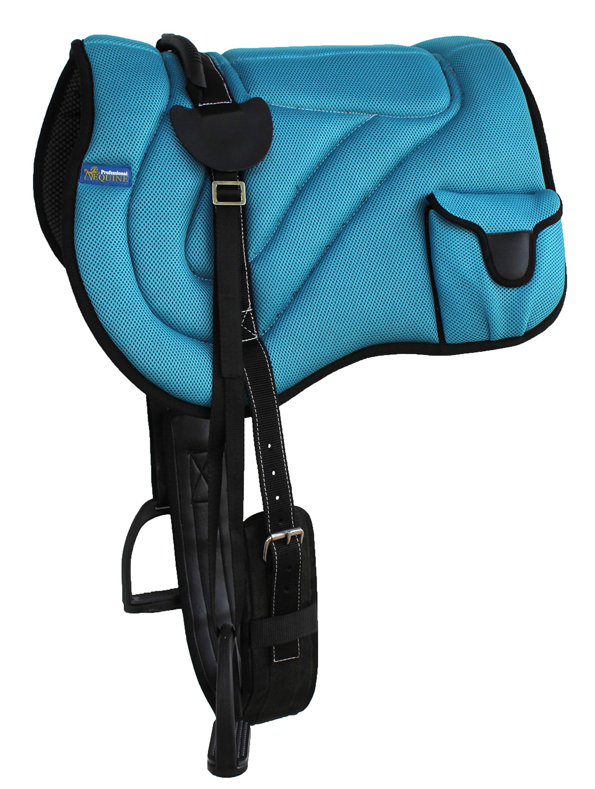 Professional Equine Horse Breathable Anti-Slip Neoprene Turquoise Bareback Pad Pockets Cinch 39194TR