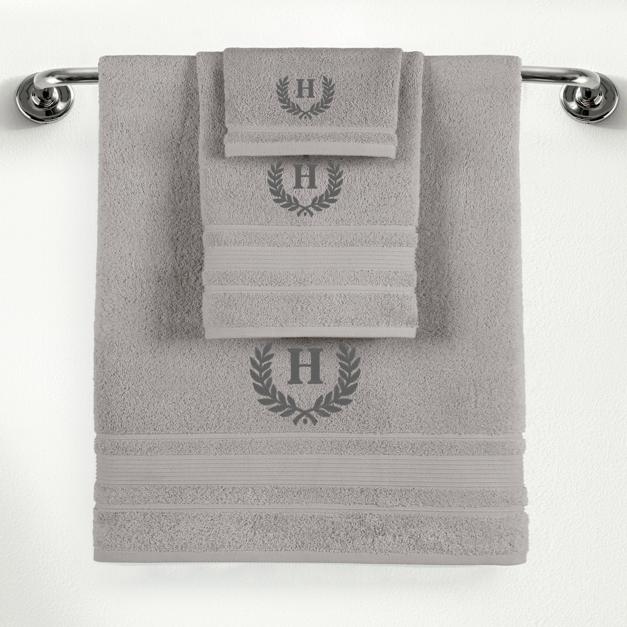 Ephesos Personalized Custom Monogrammed Grey Towel Set - 3 Piece, Soft & Absorbent 100% Cotton - Perfect for Gifts, Home, Bathroom, Spa, or Kitchen -