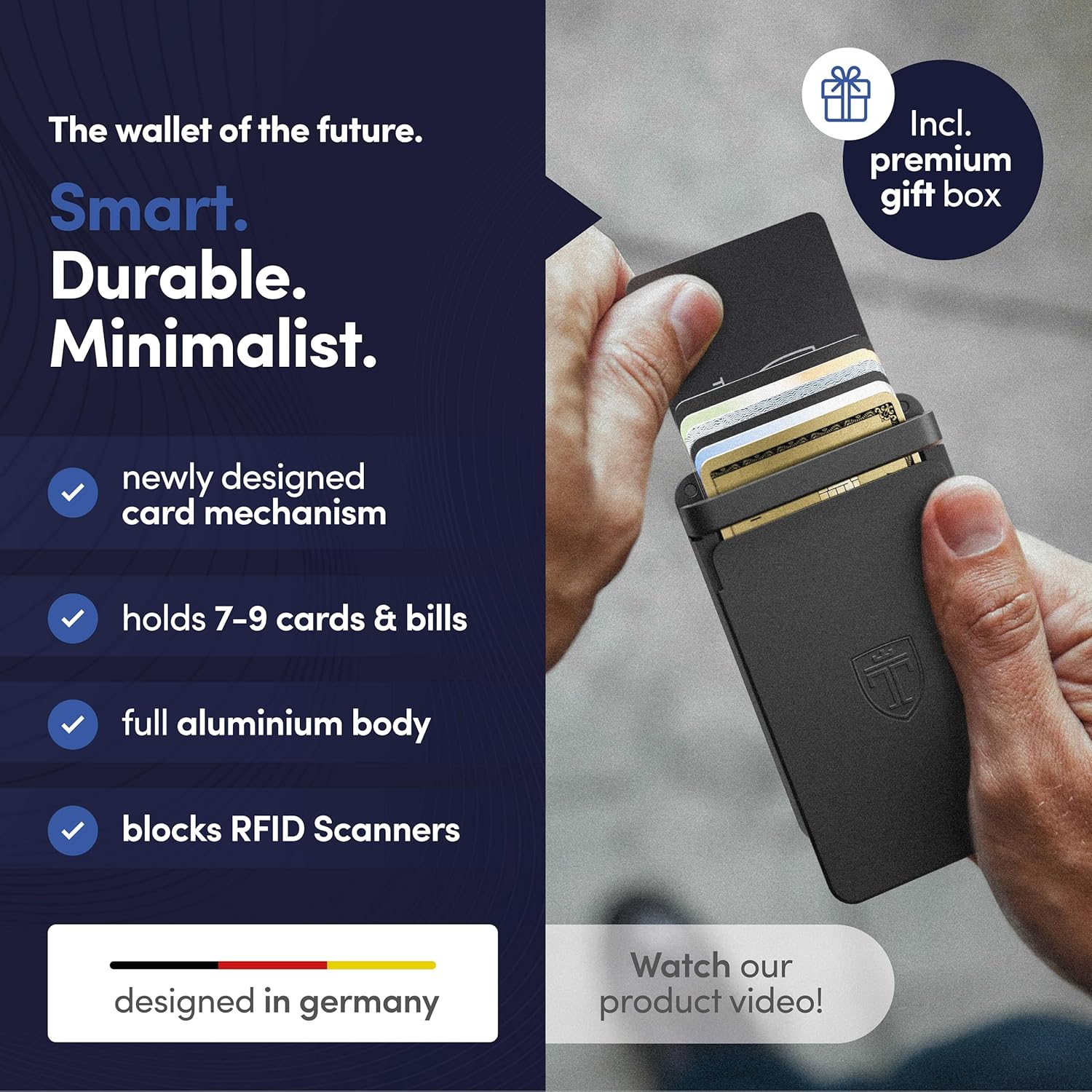 TRAVANDO SLYDE Aluminum Card Holder - RFID Blocking Slim Wallet for Men with Money Clip – Holds Up to 9 Cards – RFID Protected Credit Card Mens Wallet - Image 2