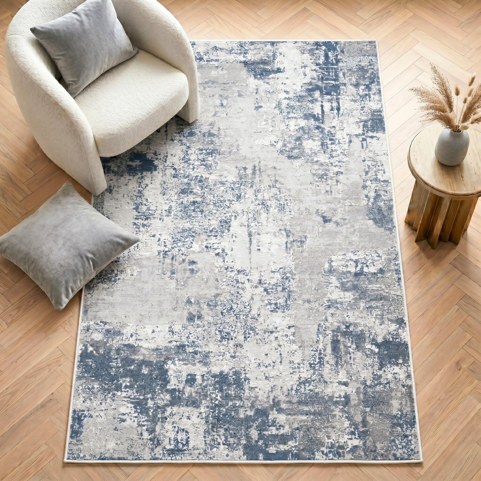 Imperium Homeware Machine Washable Rug, 80x150cm, Non-Slip Backing, Short Pile, Non-Shedding, Pet-Friendly — Area Rug for Living Room & Bedroom, Arctic Veil Grey