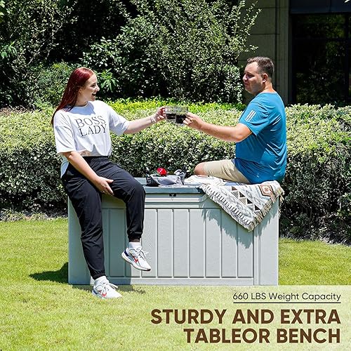 Miniatura 3 de EHHLY Caja de almacenamiento para exteriores impermeable, XL de 150 galones, cajas de almacenamiento para cojines de patio, contenedores de