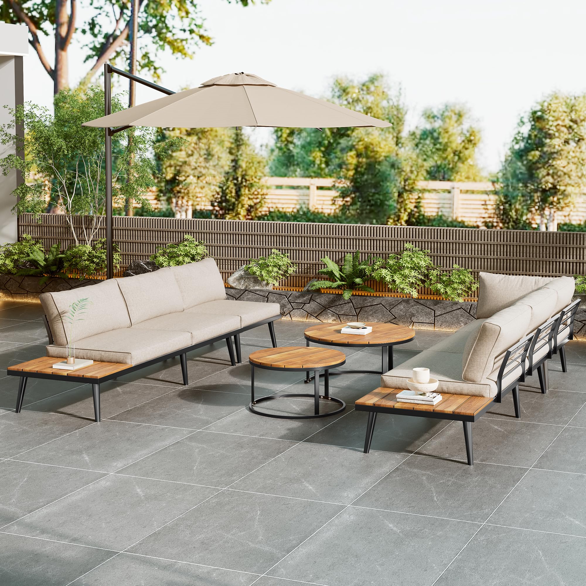 Lubvtti Set giardino esterno per 5-6 persone,divano da esterno,esterno tavolo da giardino con sedie (2x divano a 2 posti, 2x poltrona singola, 2x tavolo),mobili da giardino,beige