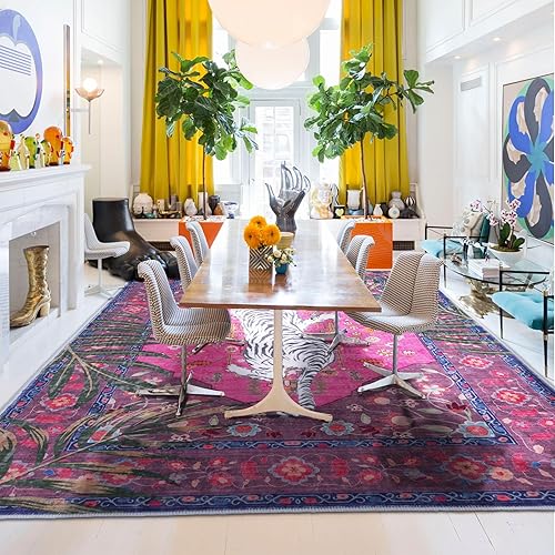 Miniatura 6 de Alfombra de leopardo de 5 x 7 pies para sala de estar, alfombra estética vintage de leopardo rosa intenso, para habitación de niñas, guardería,