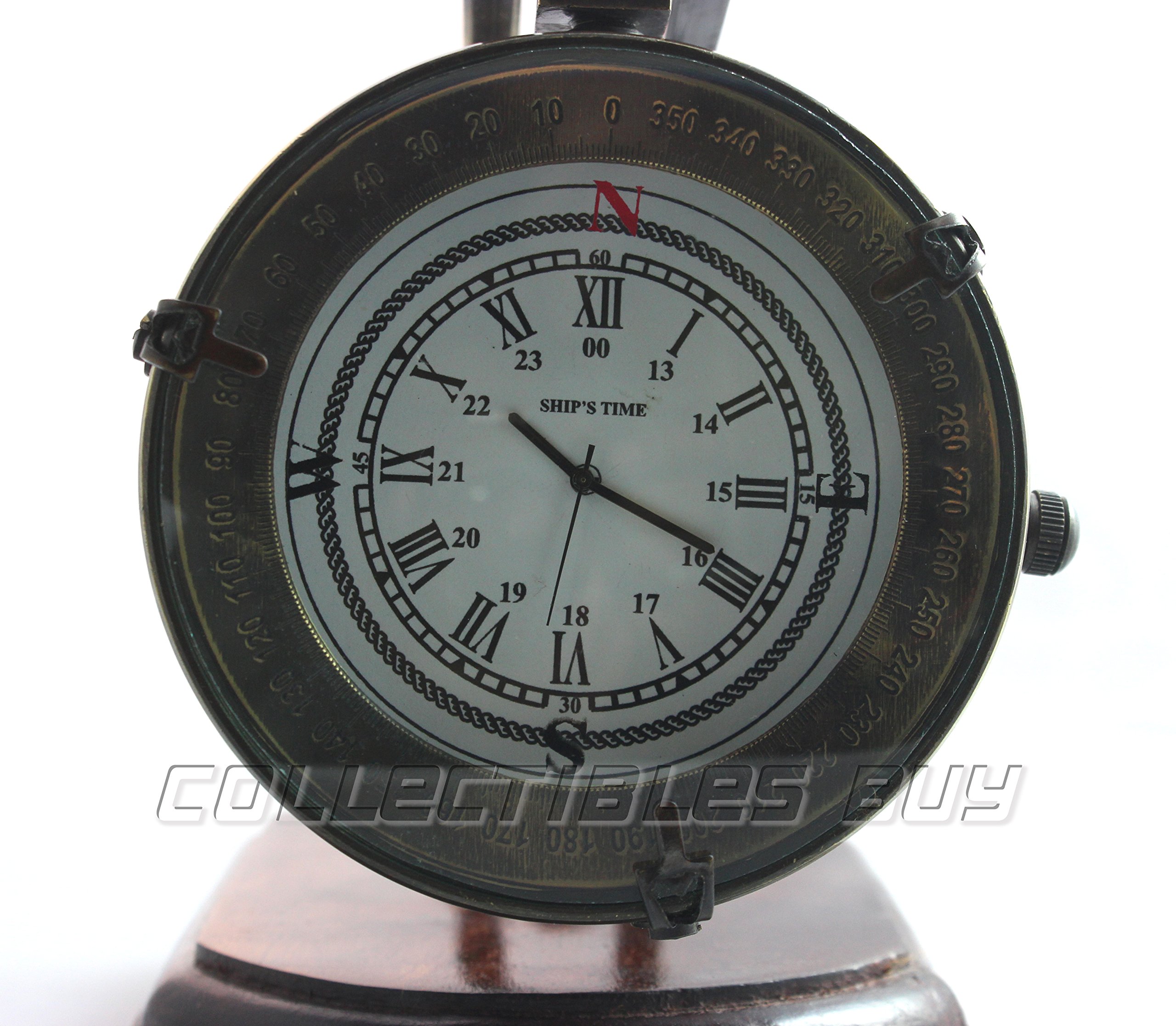 THOR INSTRUMENTS Vintage Design Nautical Wooden Spot Light Model Clock Tripod Stand Decorative