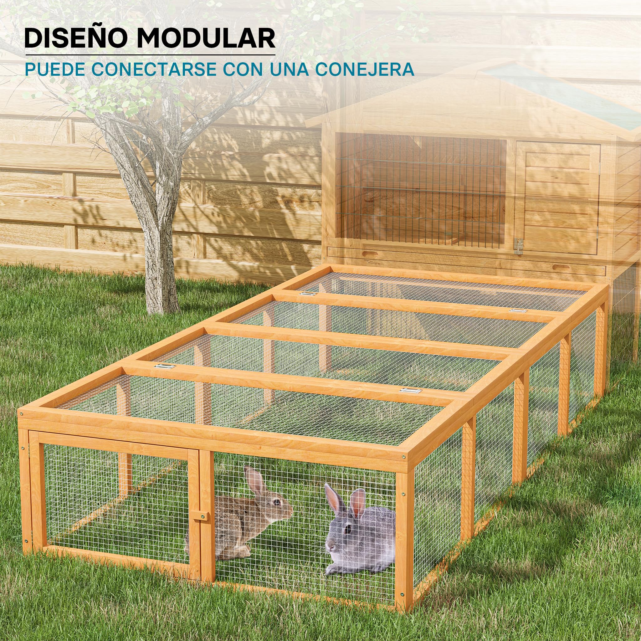 Wiltec Conejera Grande de Madera 1800 x 900 x 480 mm Jaula para Animales pequeños como Conejos y cobaya, recinto con Malla Resistente, Ideal para Jardines y terrazas, fácil Acceso