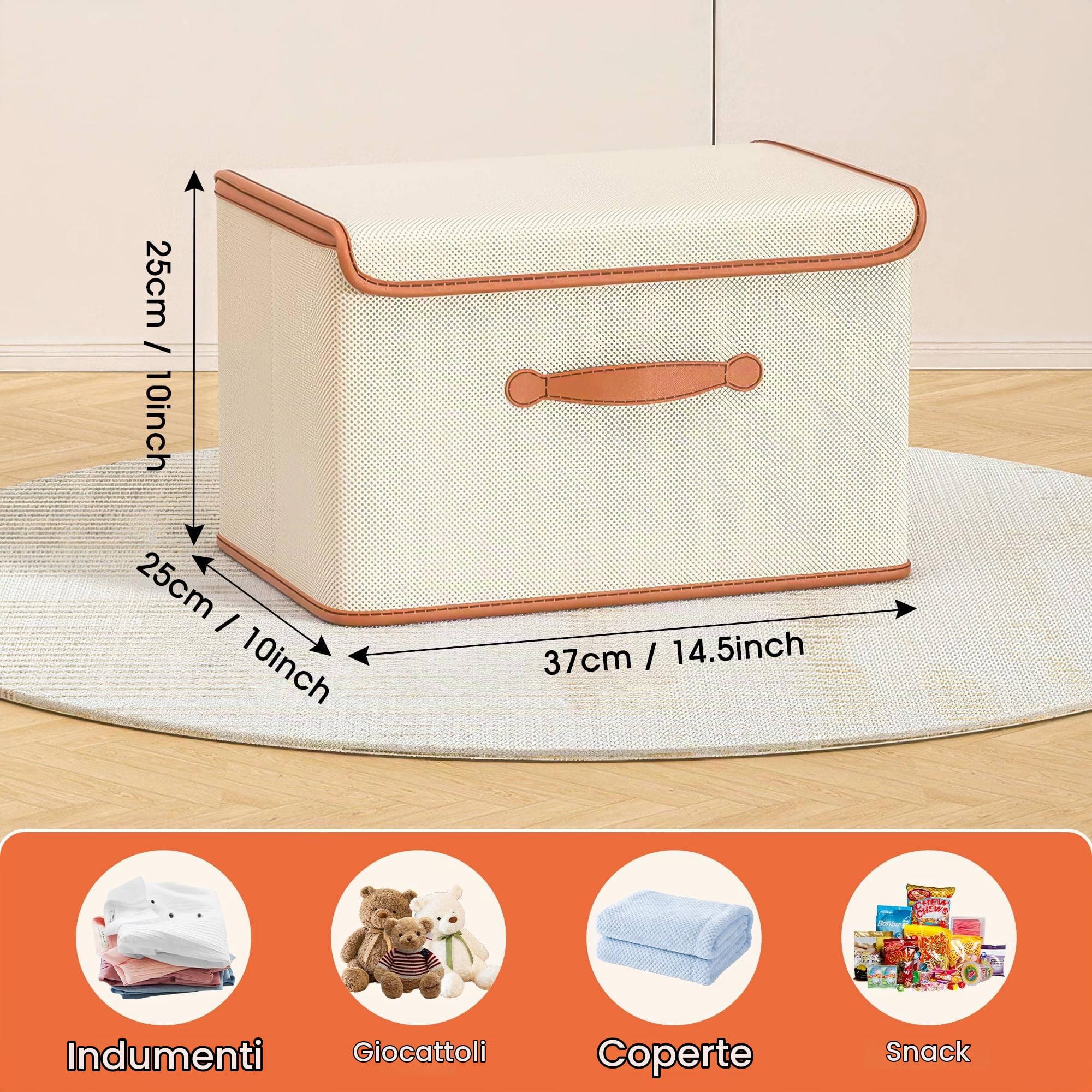 Scatole Portaoggetti con Coperchio, 3 Pezzi Cubo di Portaoggetti in Tessuto con Manici, Organizzatori per Vestiti da Letto a Casa, Ufficio, Scuola 37 x 25 x 25 cm