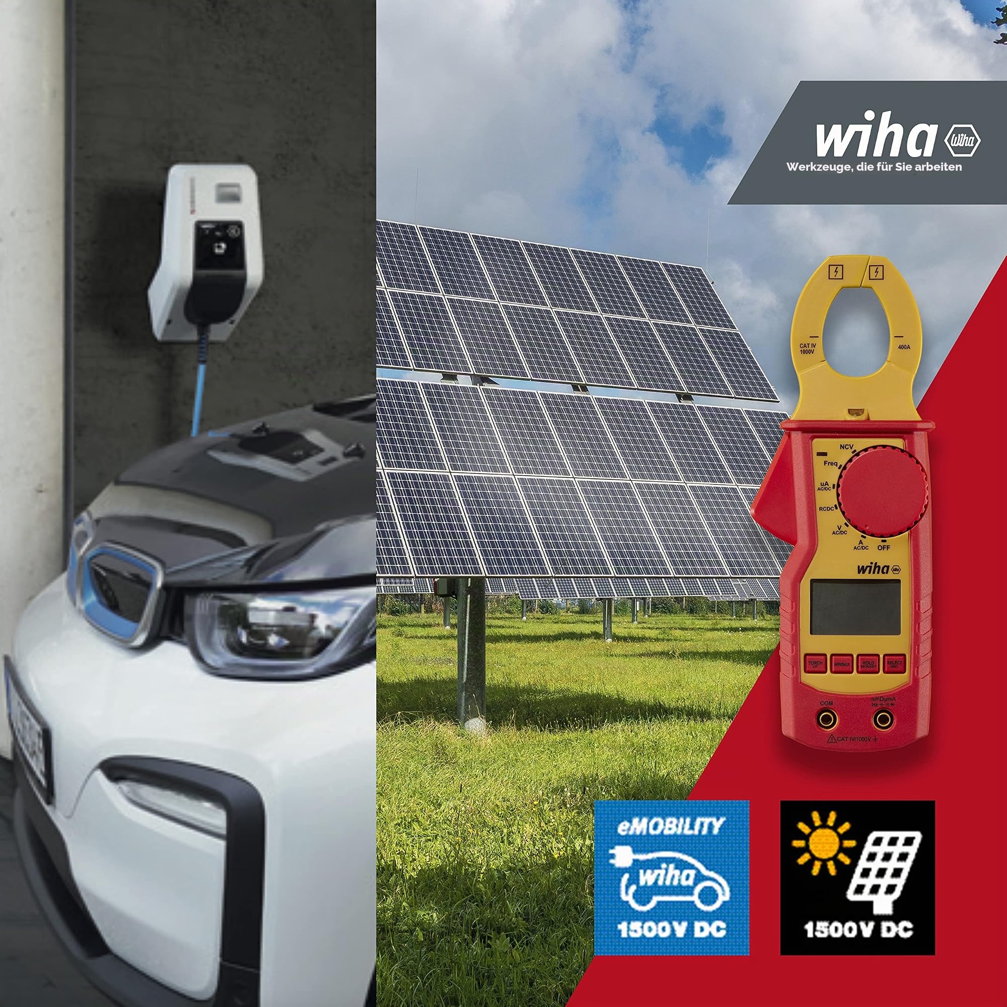 Wiha Strommesszange bis 1.000 V AC, CAT IV inkl. 2x AAA-Batterien I mit Taschenlampenfunktion I LCD-Anzeige (45219)
