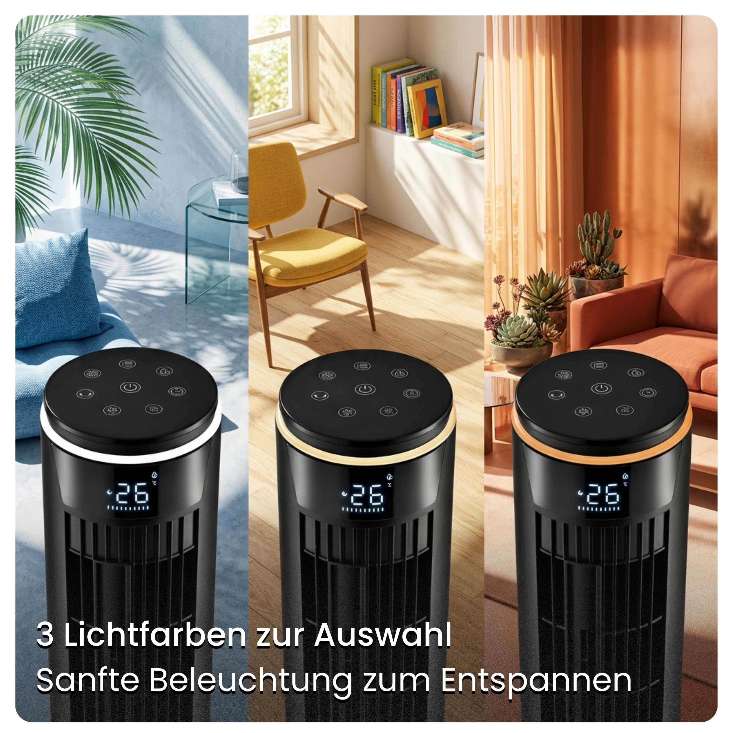 Turmventilator 107cm WiFi App, Luftkühler, Ventilator mit Sprühnebel, DC-Motor, 7,5 m/s Wind,Ionisator, Nachtlicht, Oszillation, Standventilator sehr leise, Tower Fan