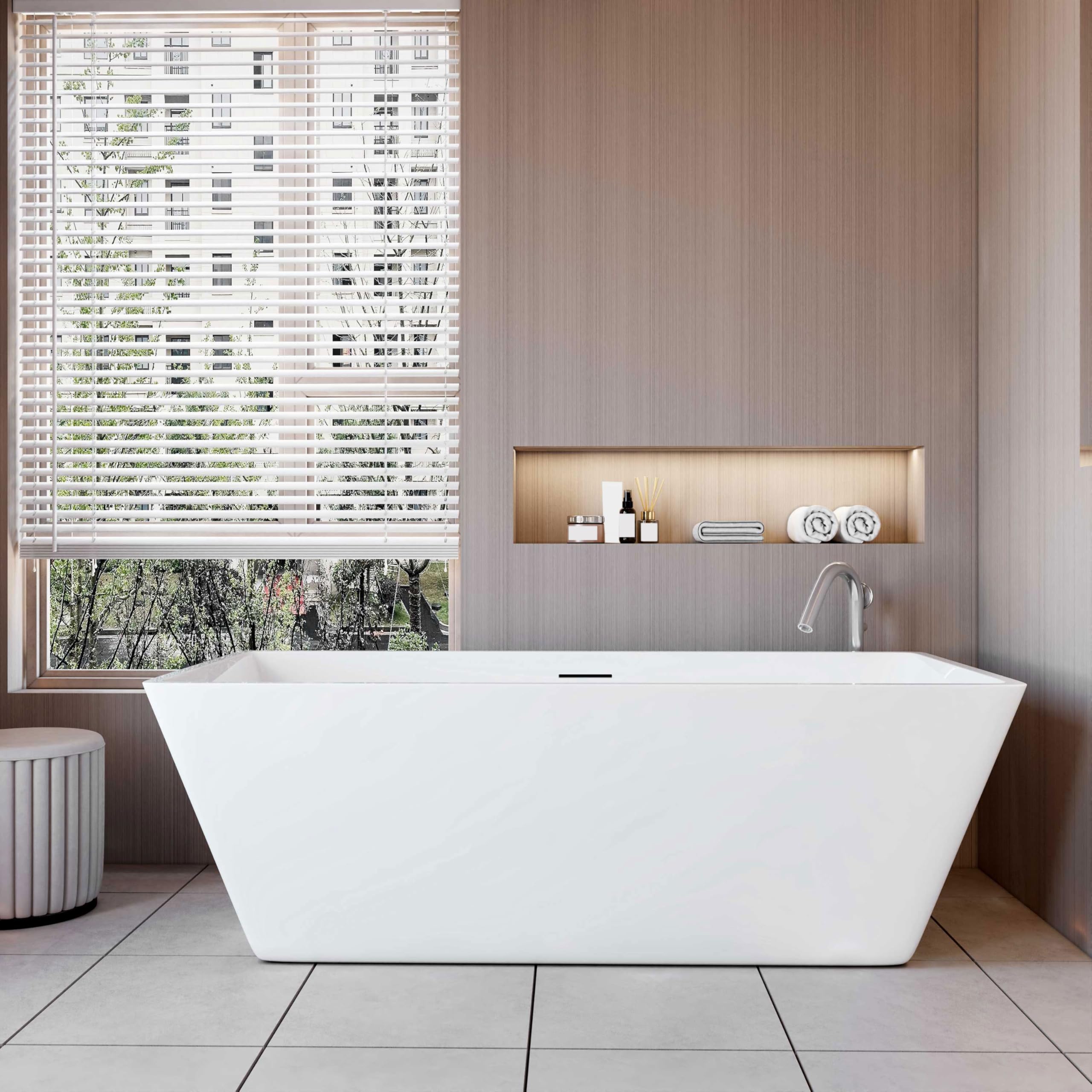 Simple Bathrooms Double Ended Shower Bathtub White Acrylic Freestanding Modern Style - 1700x800mm